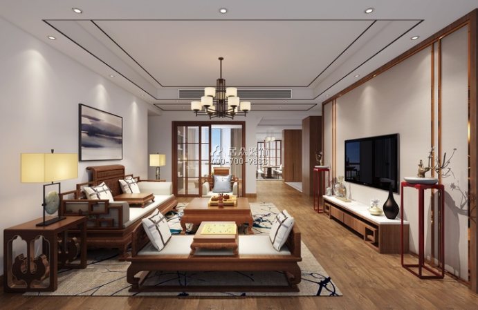 220平方米中式風格平層戶型客廳裝修效果圖