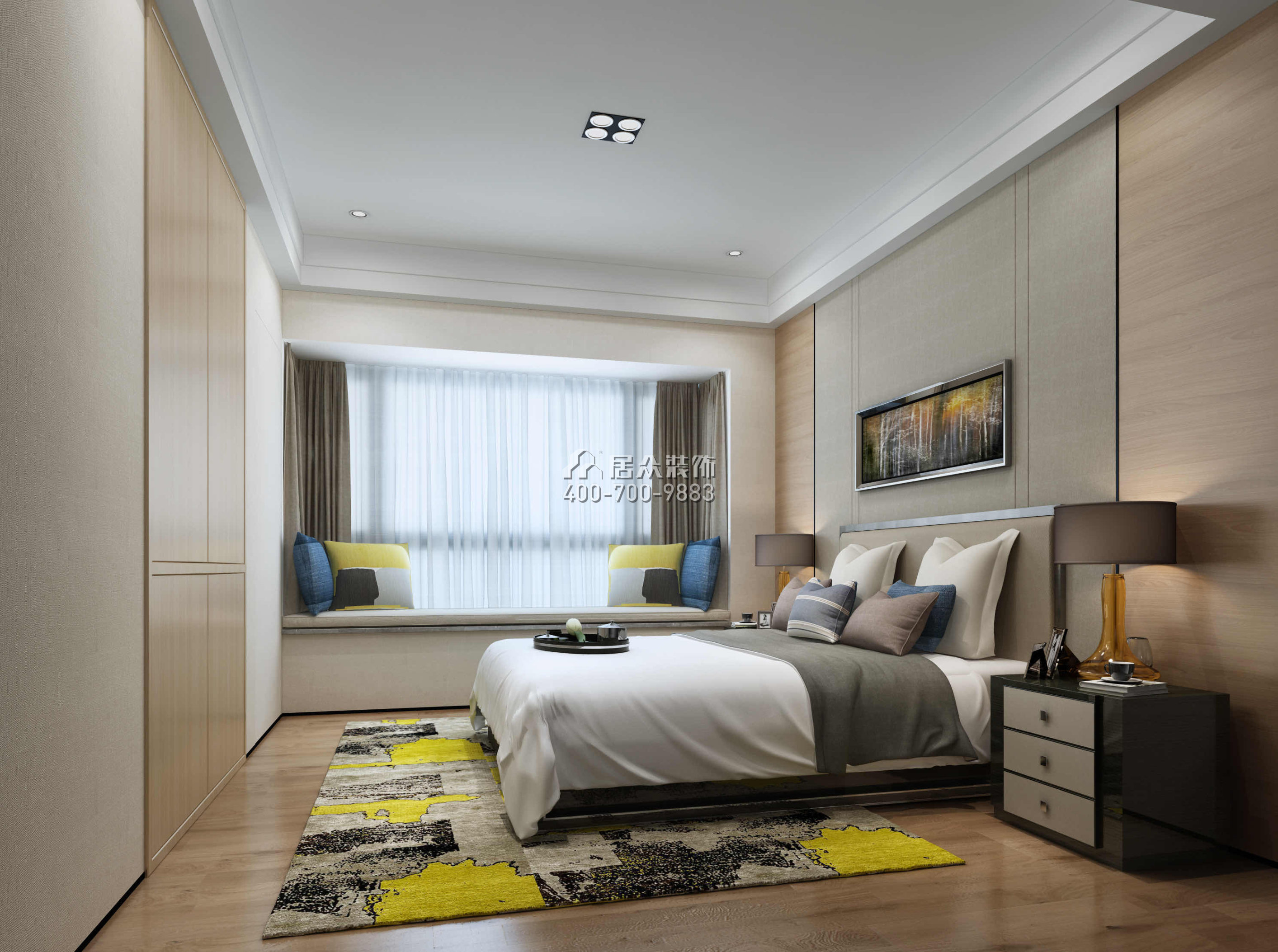 华发峰景湾190平方米现代简约风格平层户型卧室装修效果图