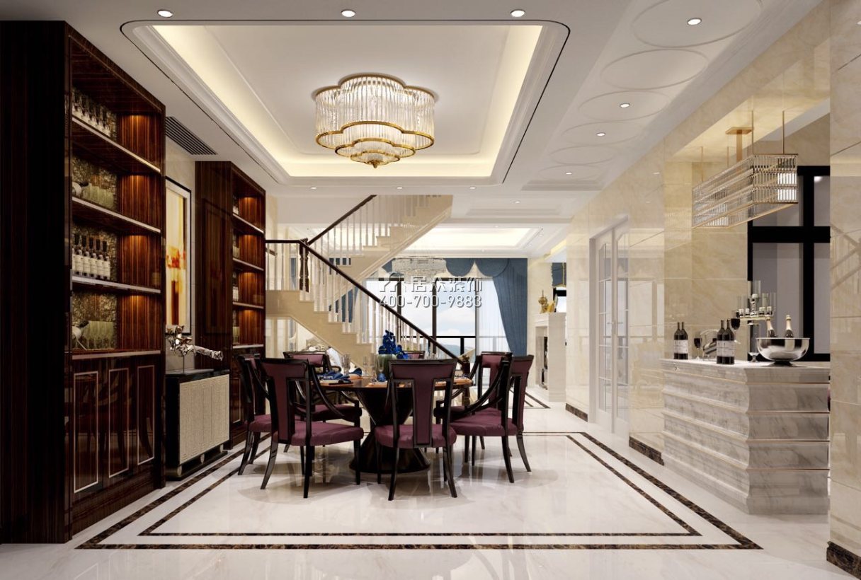 传麒尚林400平方米欧式风格别墅户型餐厅装修效果图