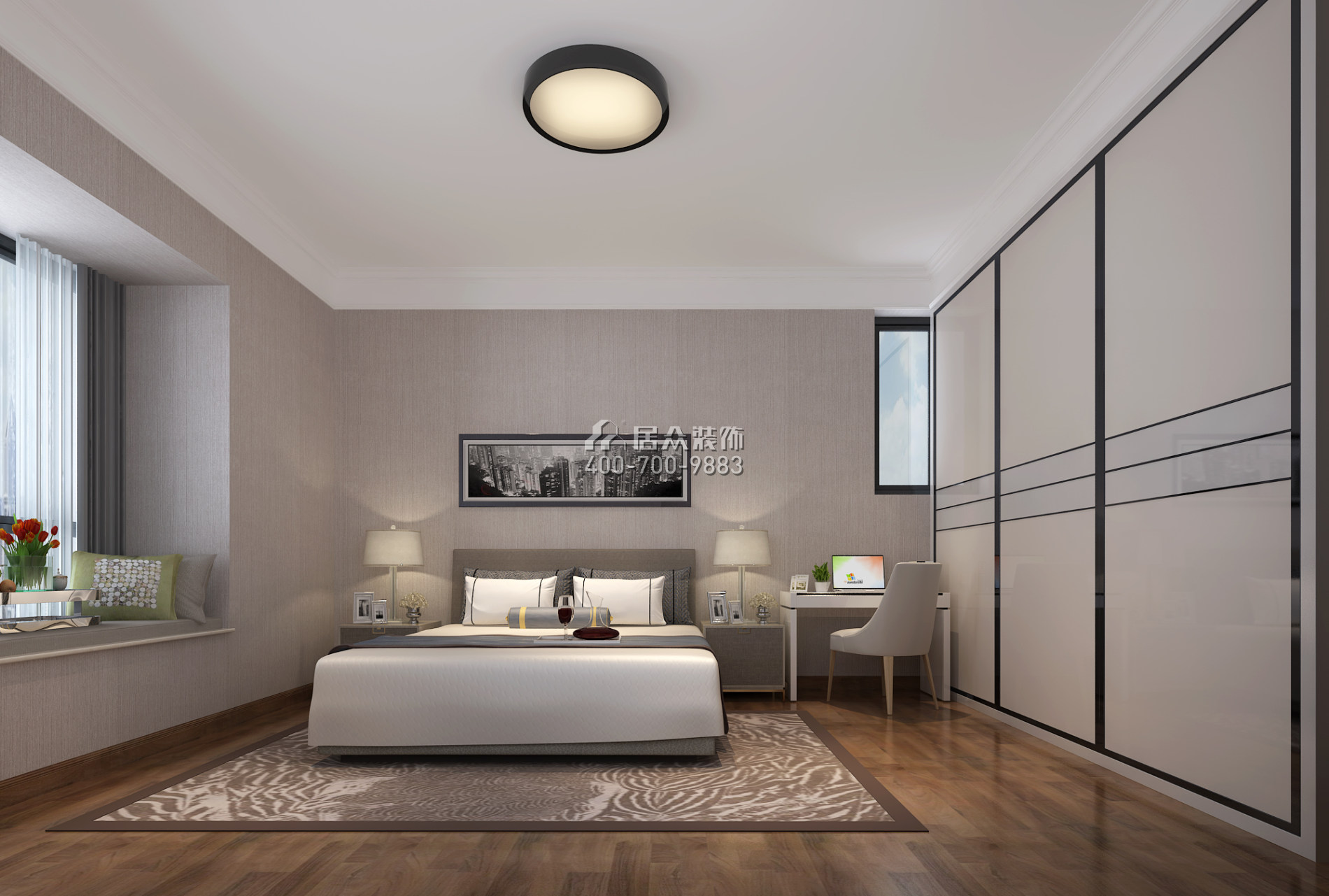 天悦湾143平方米现代简约风格平层户型卧室开元官网效果图