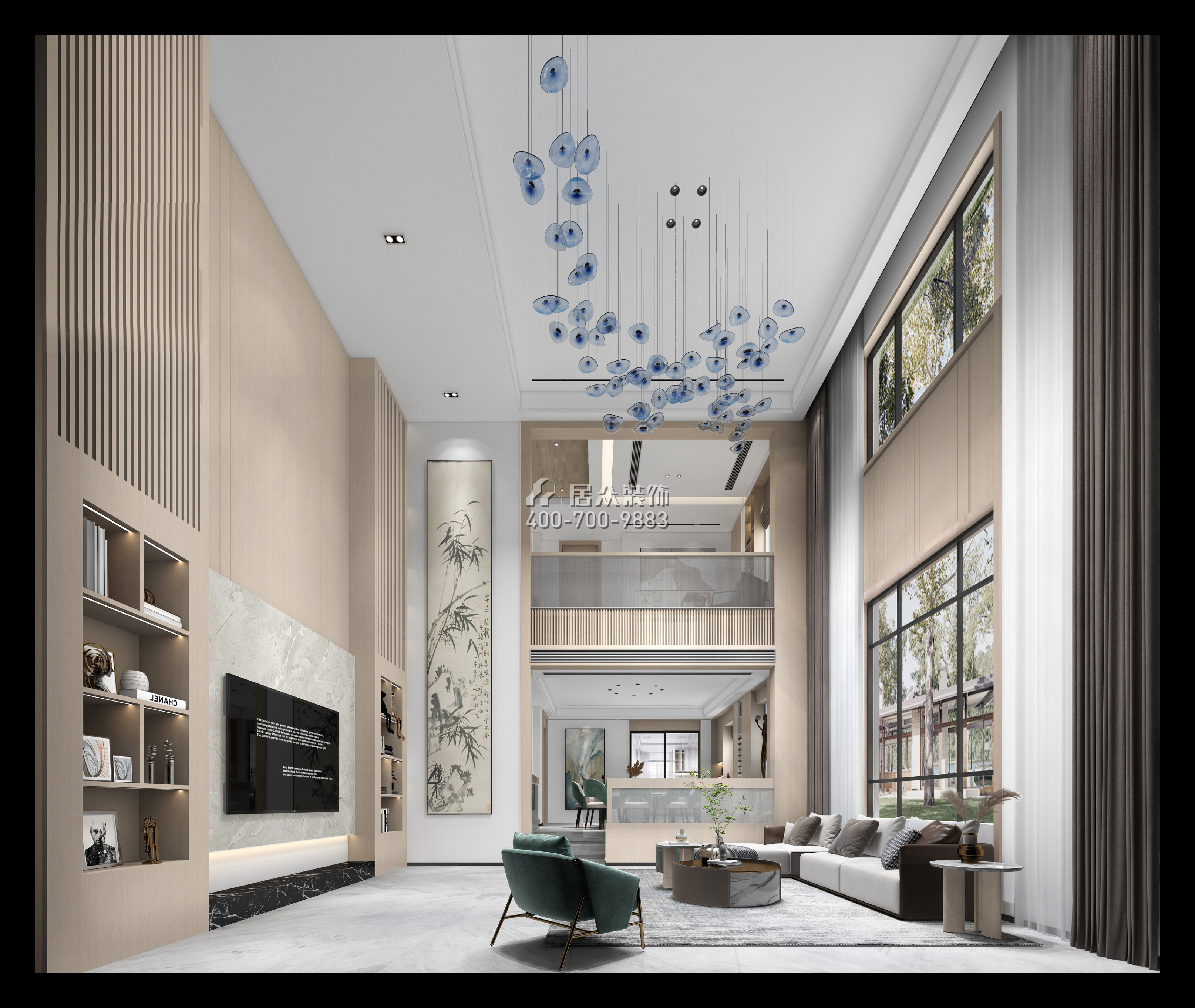 利丰中央公园320平方米现代简约风格别墅户型客厅装修效果图