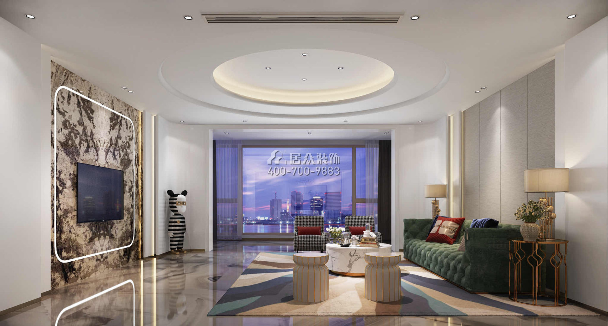 中鐵元灣205平方米現代簡約風格平層戶型客廳裝修效果圖