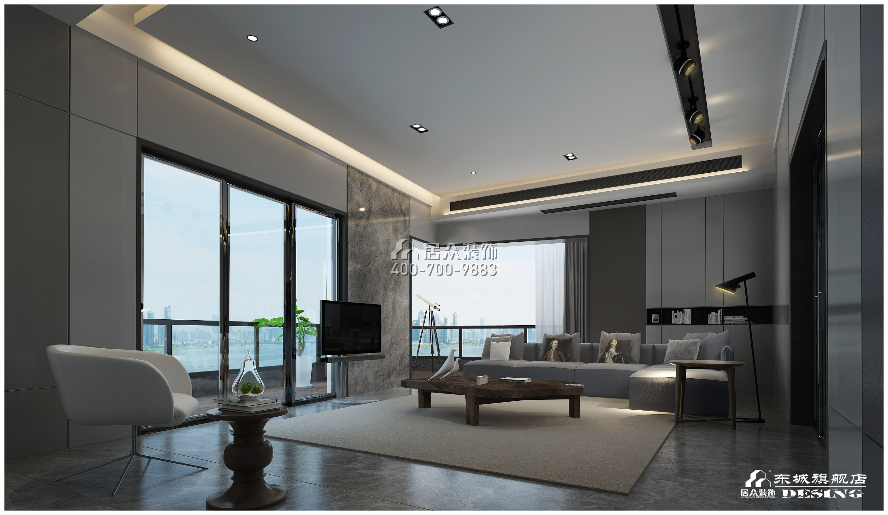 北辰定江洋285平方米现代简约风格平层户型客厅装修效果图