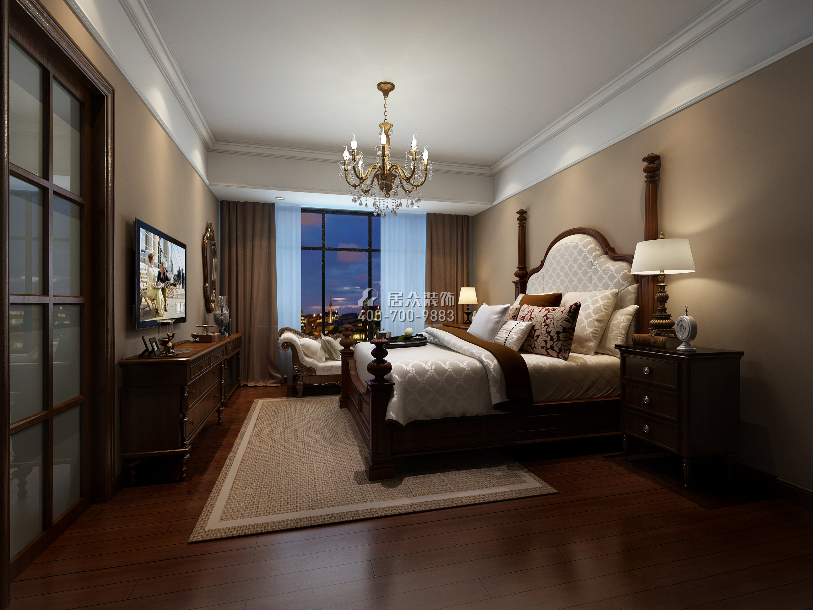 中洲中央公园二期270平方米现代简约风格平层户型卧室装修效果图