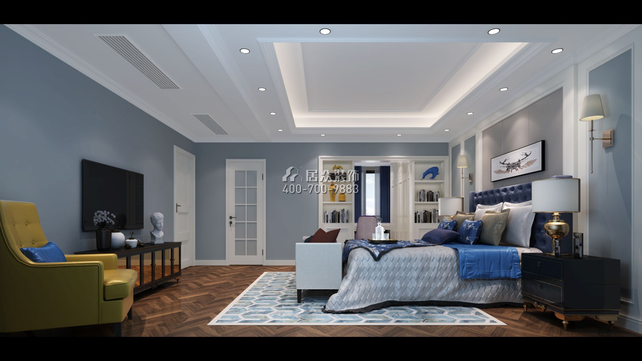 星河丹堤163平方米美式风格平层户型卧室装修效果图