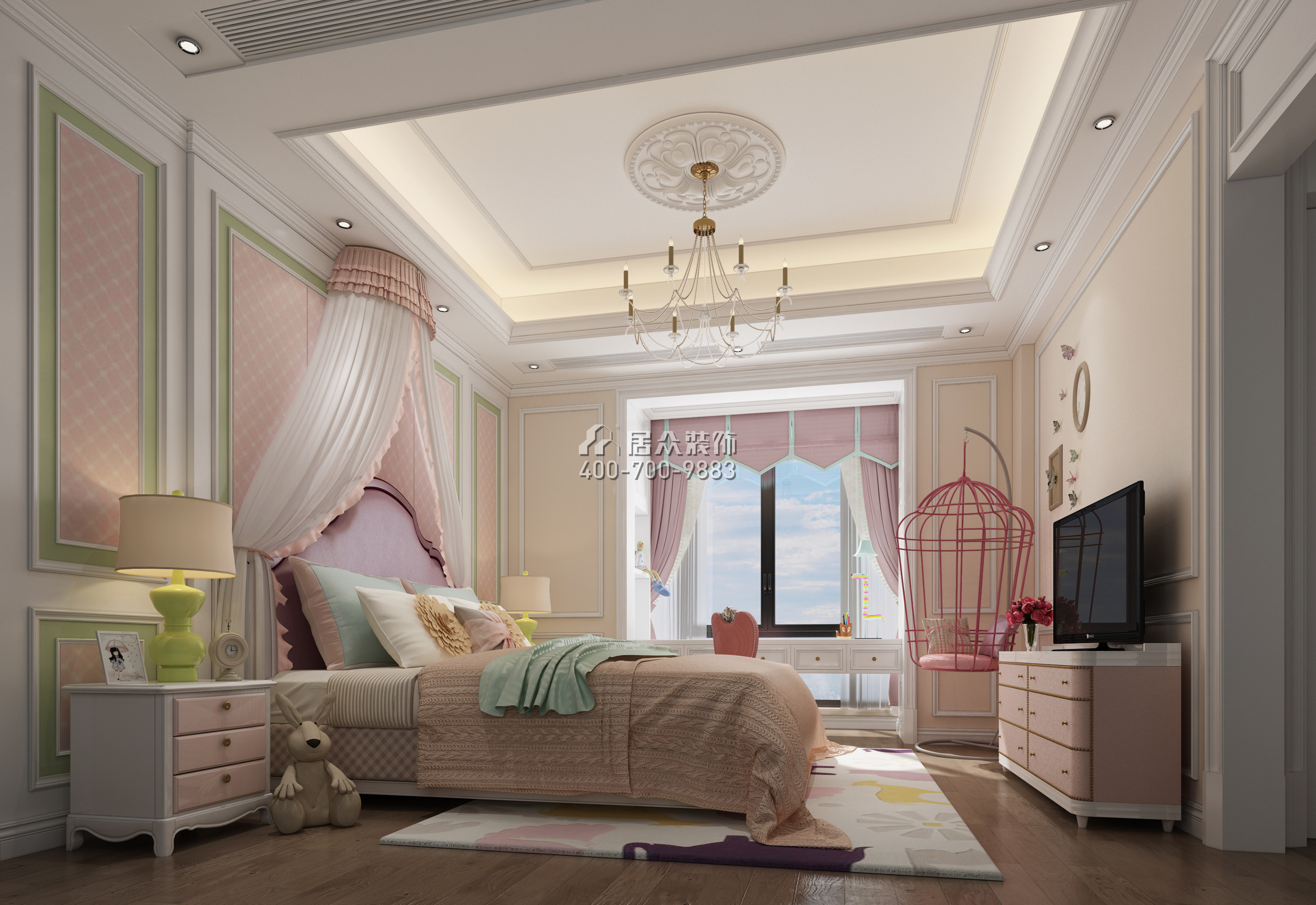 碧桂园天玺湾300平方米中式风格平层户型卧室装修效果图