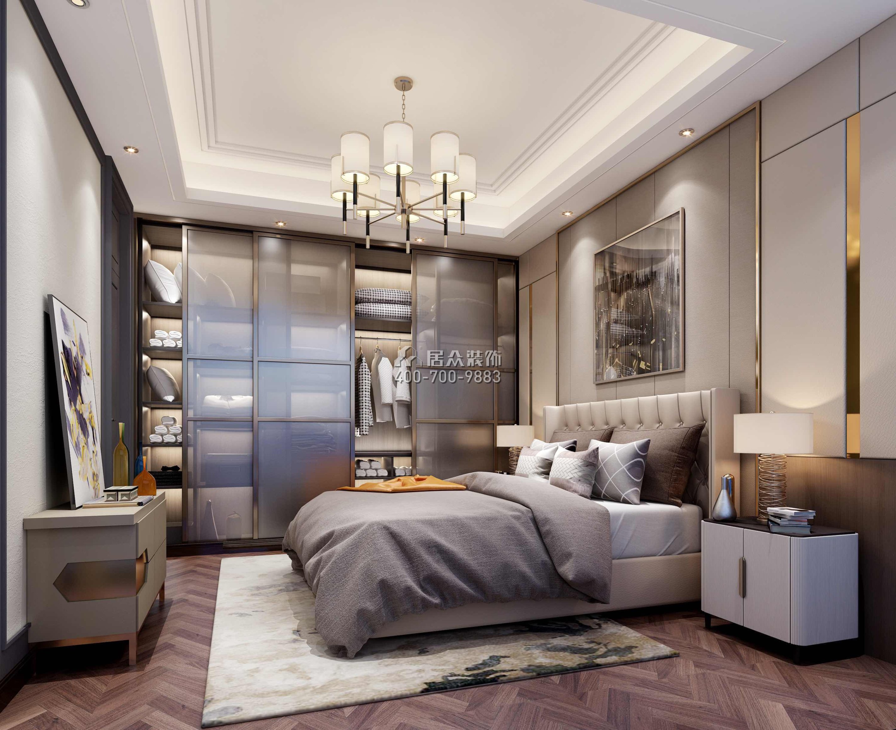 万科紫台600平方米现代简约风格别墅户型卧室装修效果图