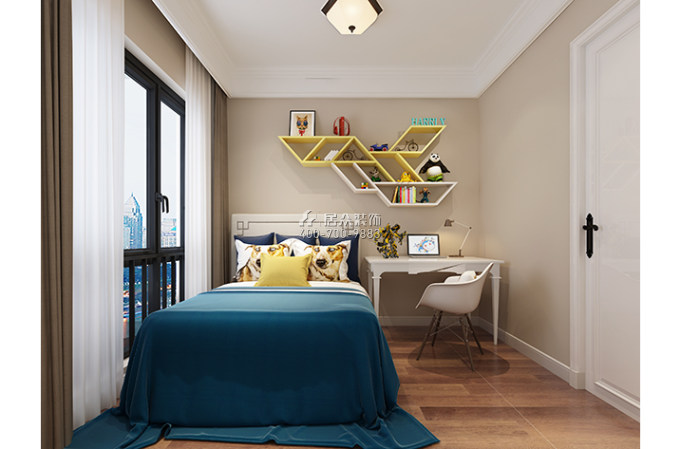 星河银湖谷99平方米美式风格平层户型卧室装修效果图