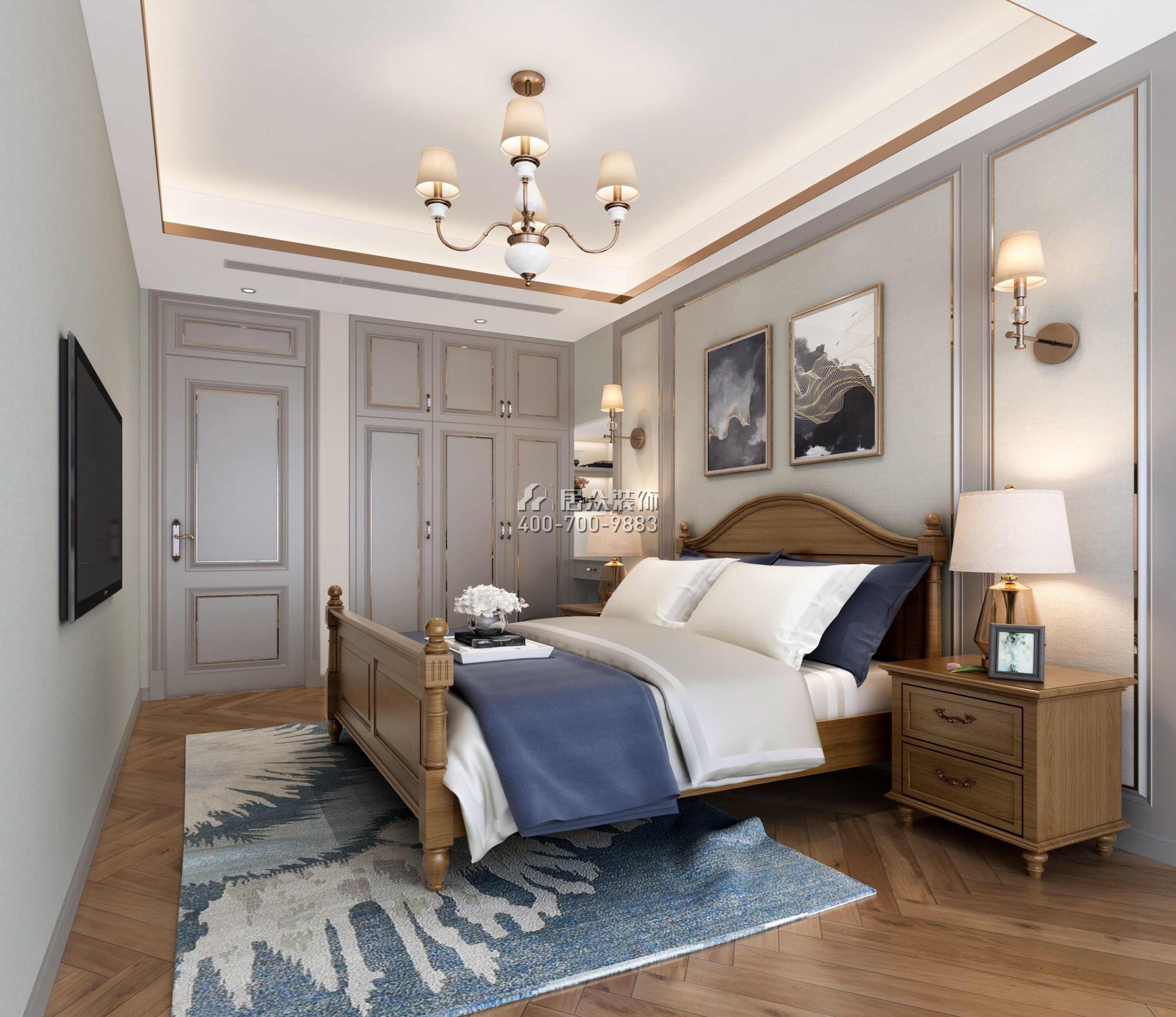 光明一号三期89平方米美式风格平层户型卧室装修效果图
