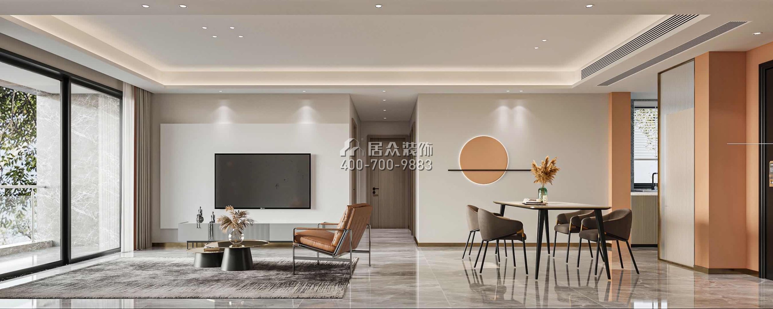鸿荣源壹城中心120平方米现代简约风格平层户型客餐厅一体装修效果图