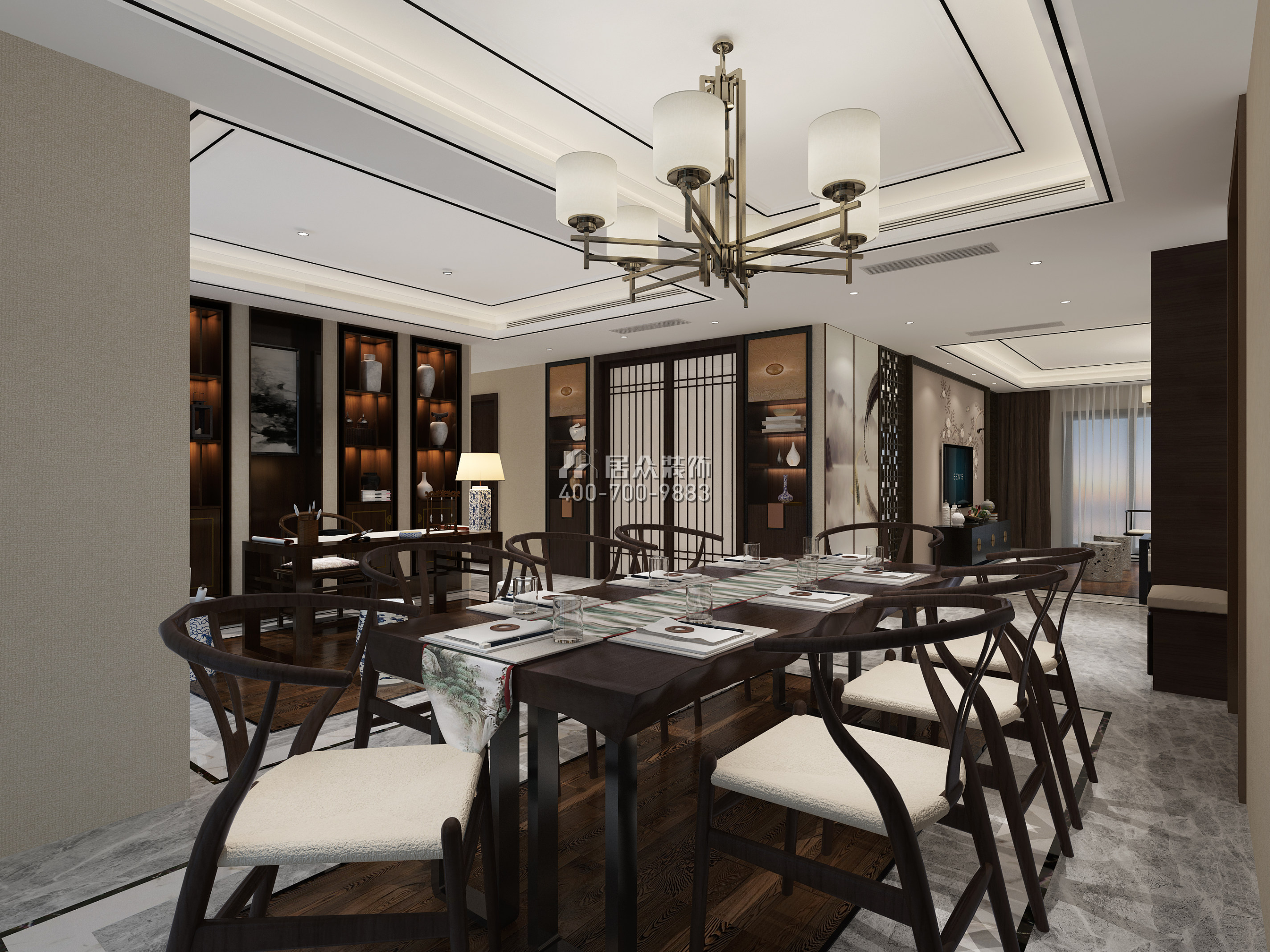 山语清晖一期220平方米中式风格平层户型餐厅装修效果图