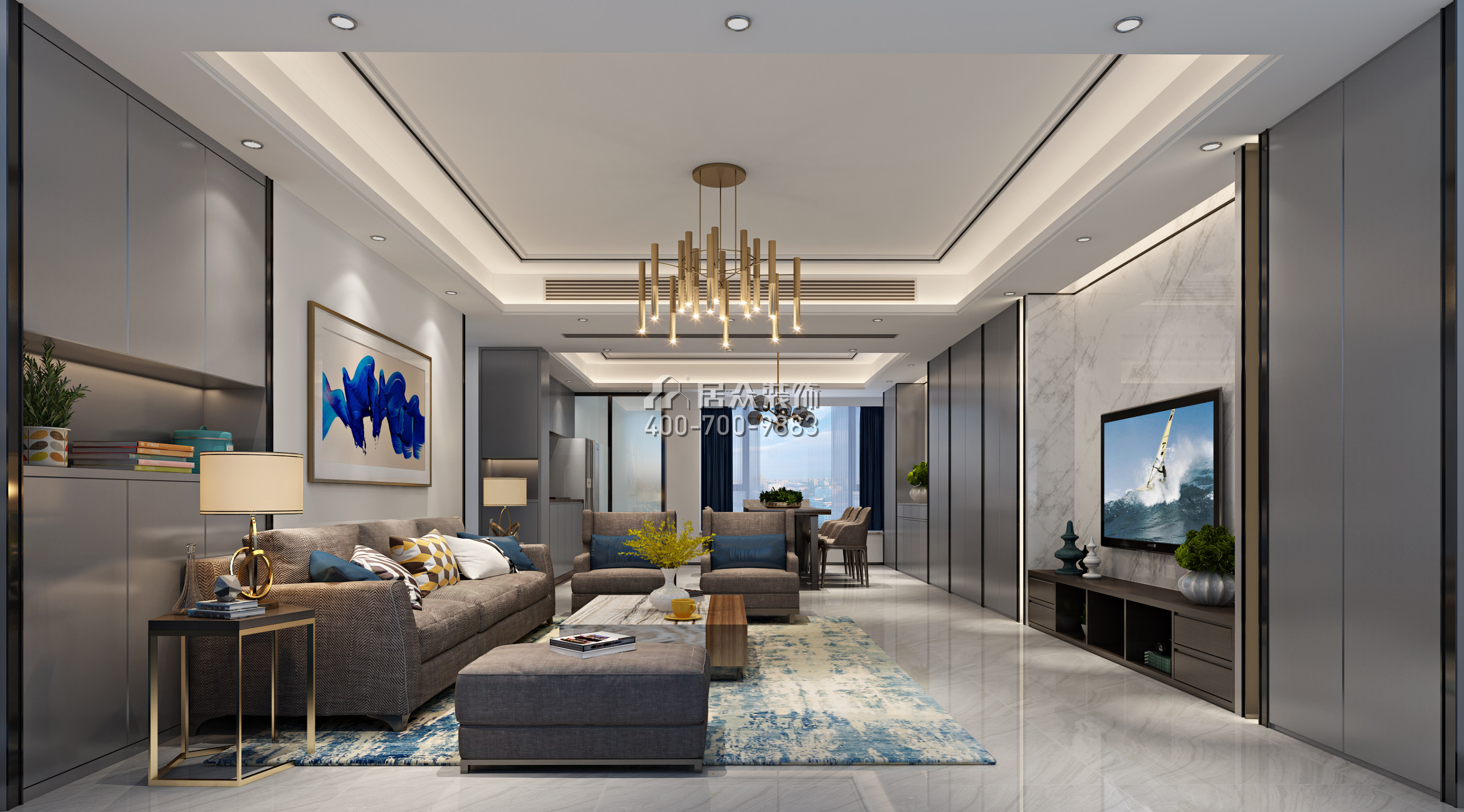 香山美墅四期169平方米现代简约风格平层户型客厅装修效果图