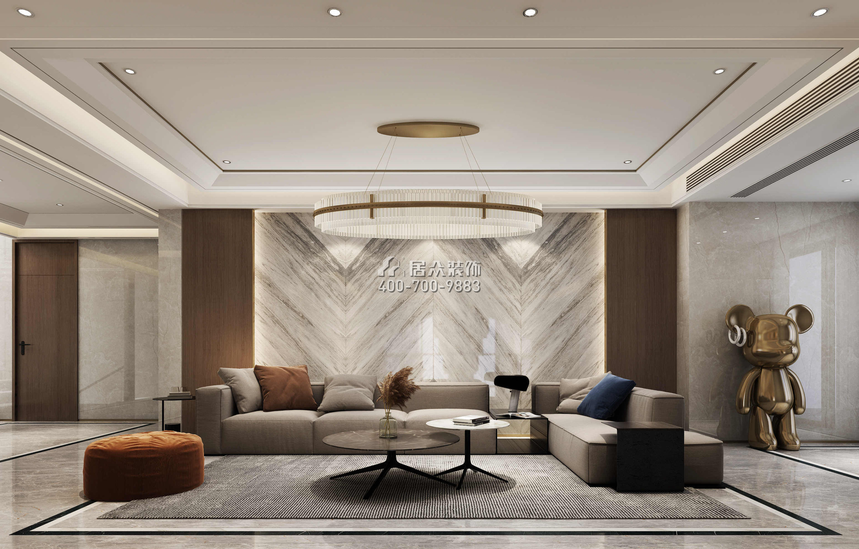 观园1500平方米现代简约风格别墅户型客厅装修效果图