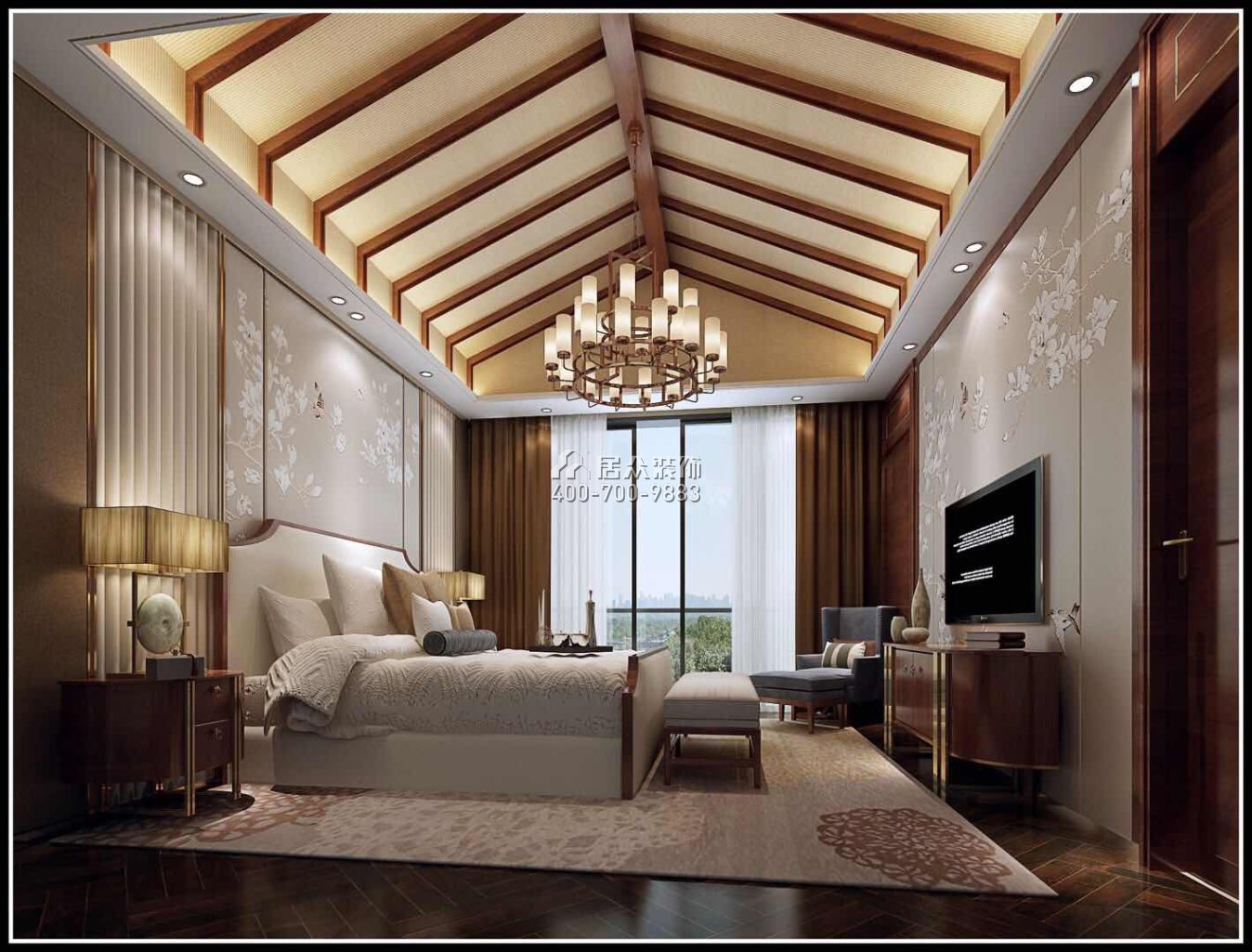 新世紀上河居330平方米中式風格復式戶型臥室裝修效果圖