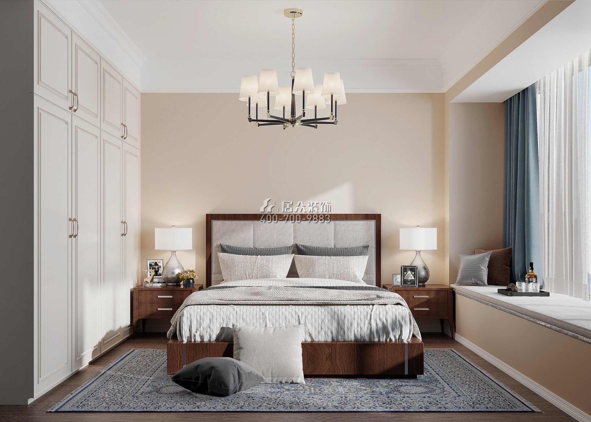 华发水岸210平方米美式风格复式户型卧室装修效果图