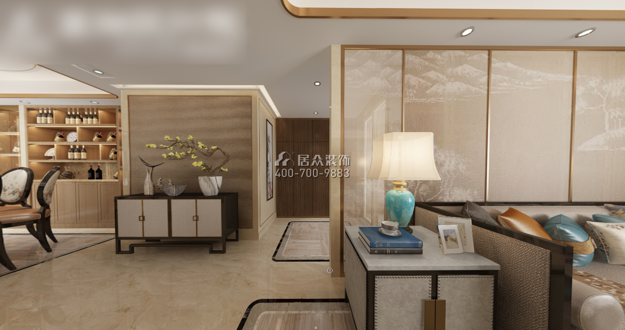 第六都220平方米中式风格平层户型客厅九州平台官方网站（中国）有限公司效果图
