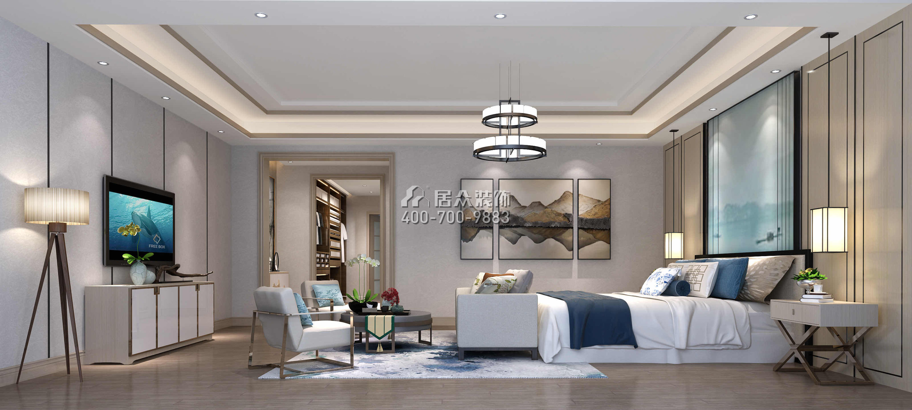 万科棠樾450平方米中式风格别墅户型卧室装修效果图