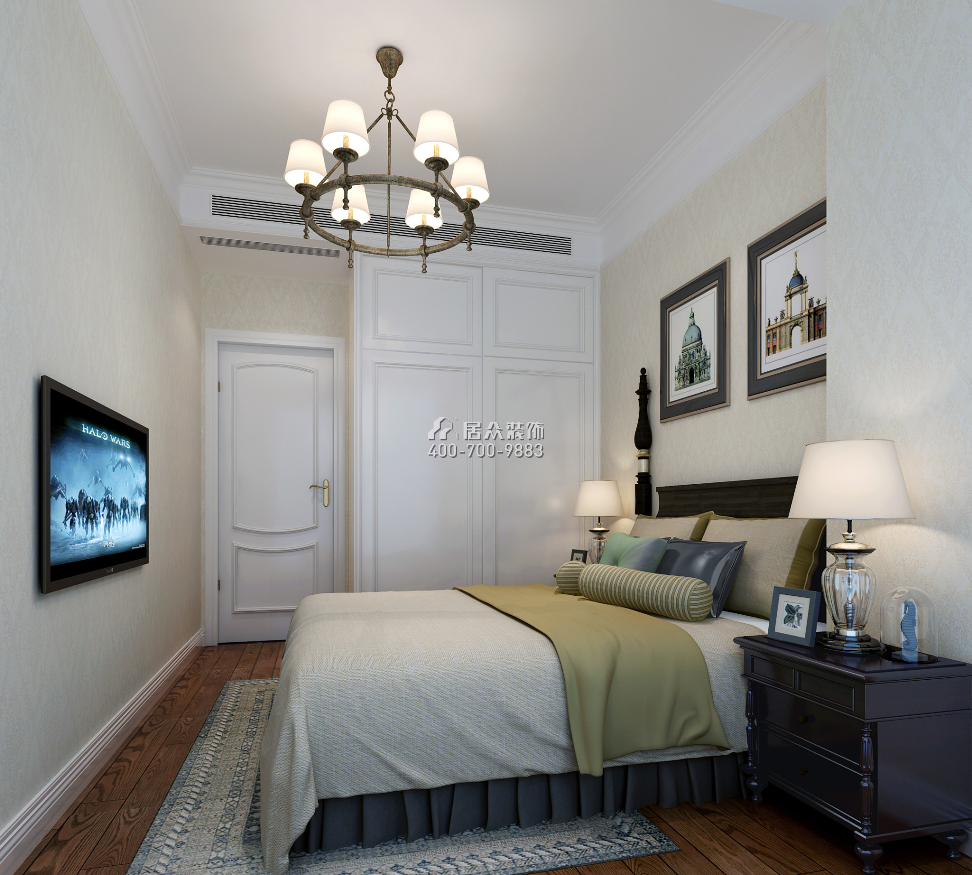 领航城领秀花园89平方米美式风格平层户型卧室装修效果图