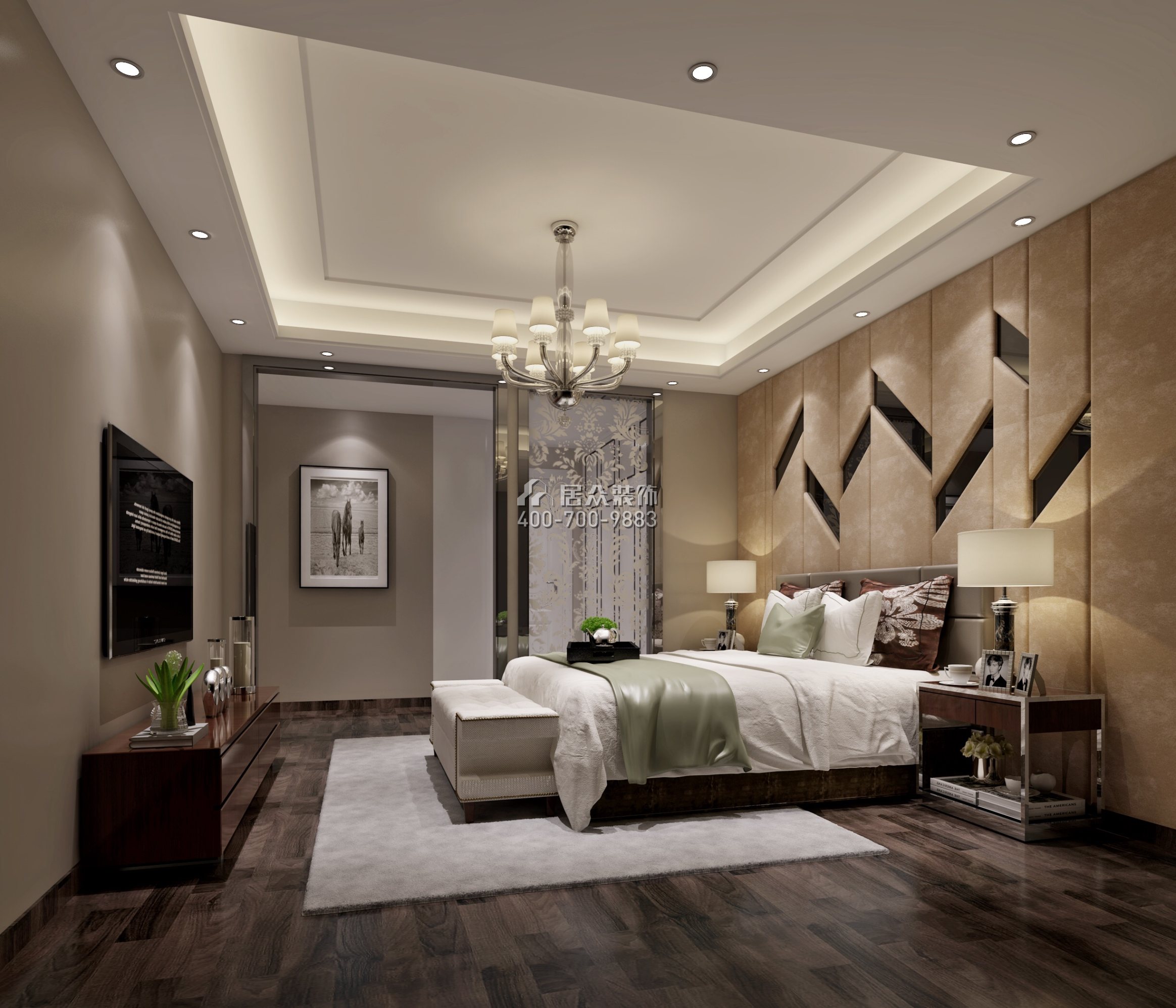 松茂御龙湾雅苑一期170平方米现代简约风格平层户型卧室装修效果图