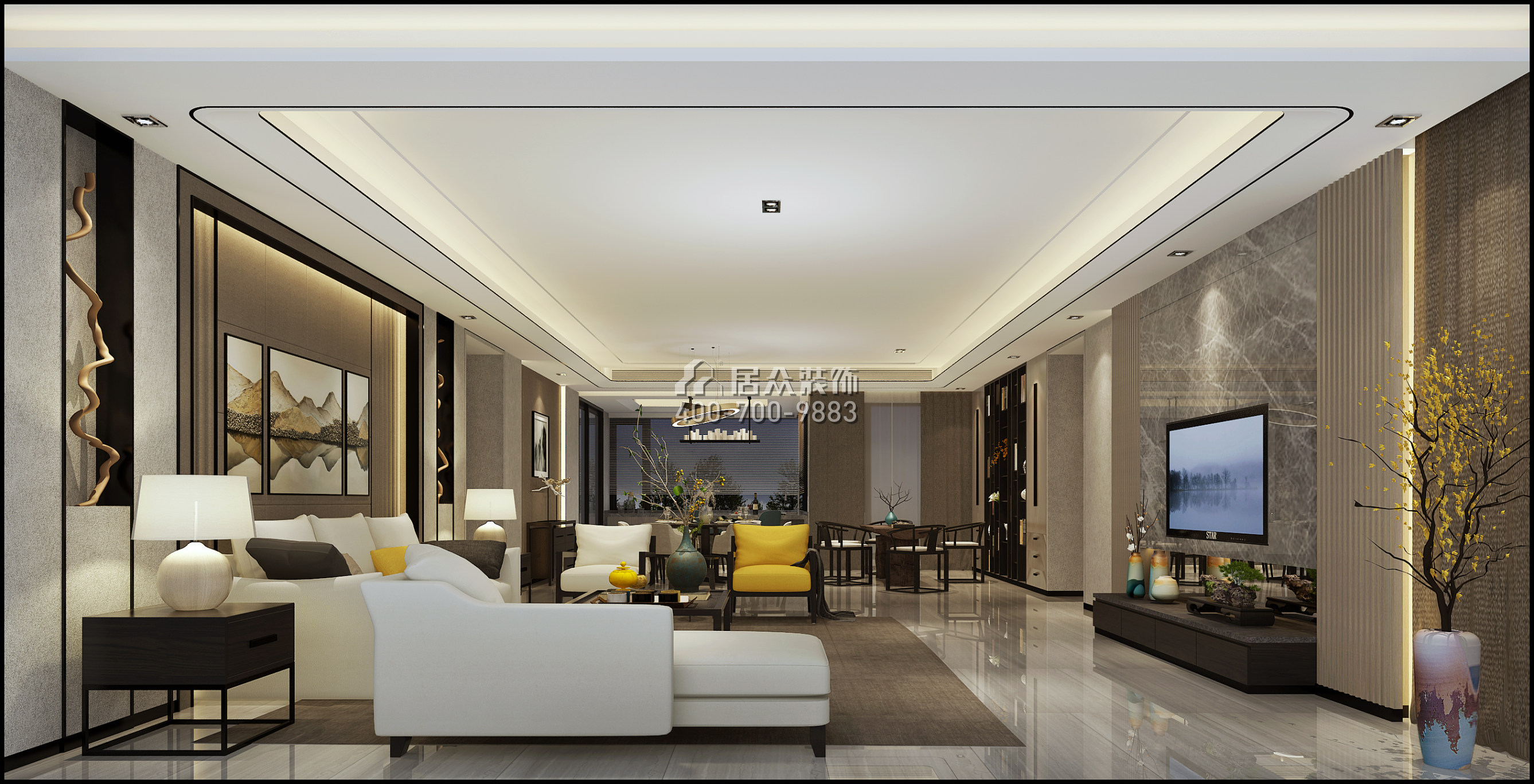 锦绣花园四期280平方米现代简约风格平层户型客厅装修效果图