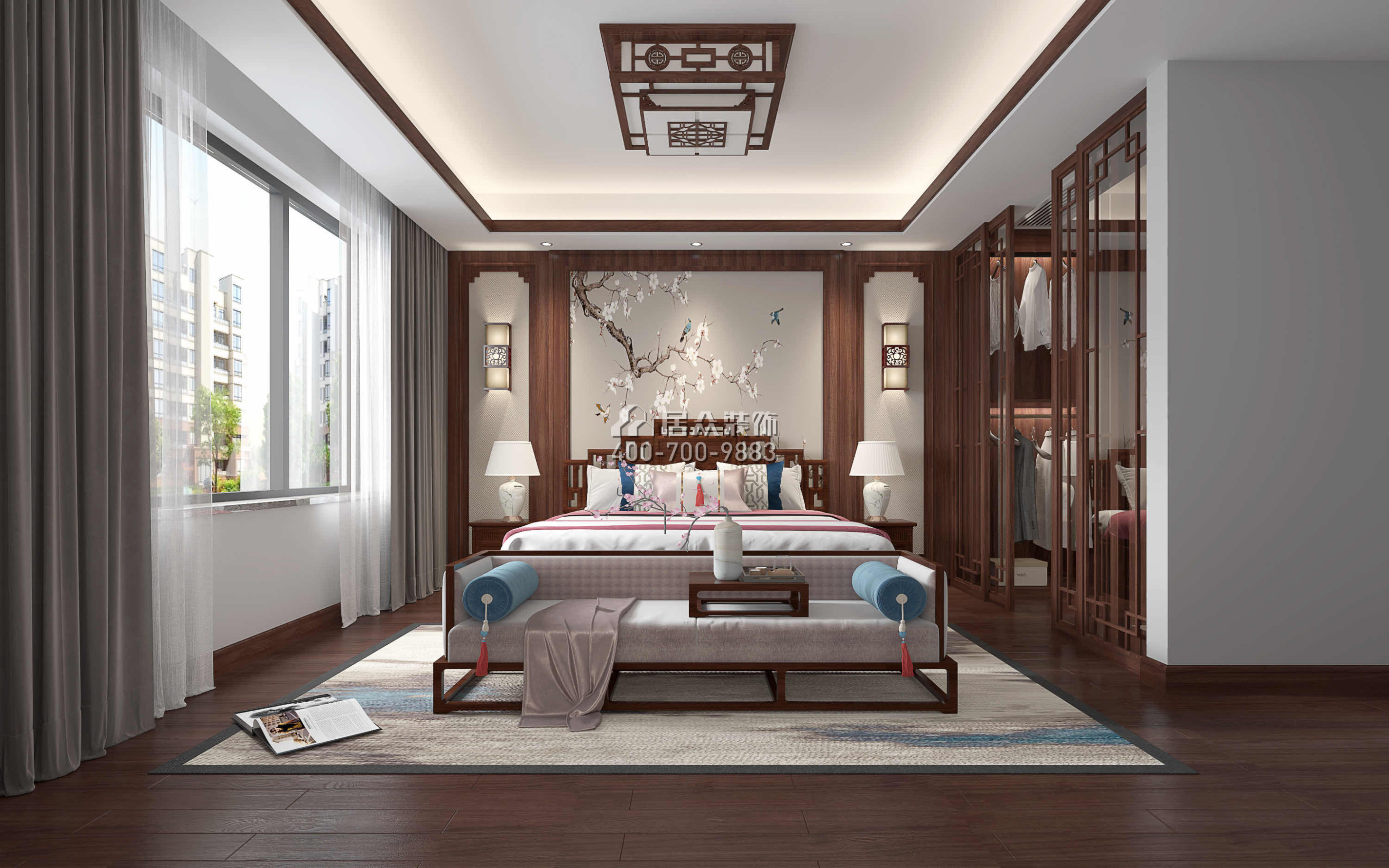 金碧花园500平方米中式风格别墅户型卧室装修效果图