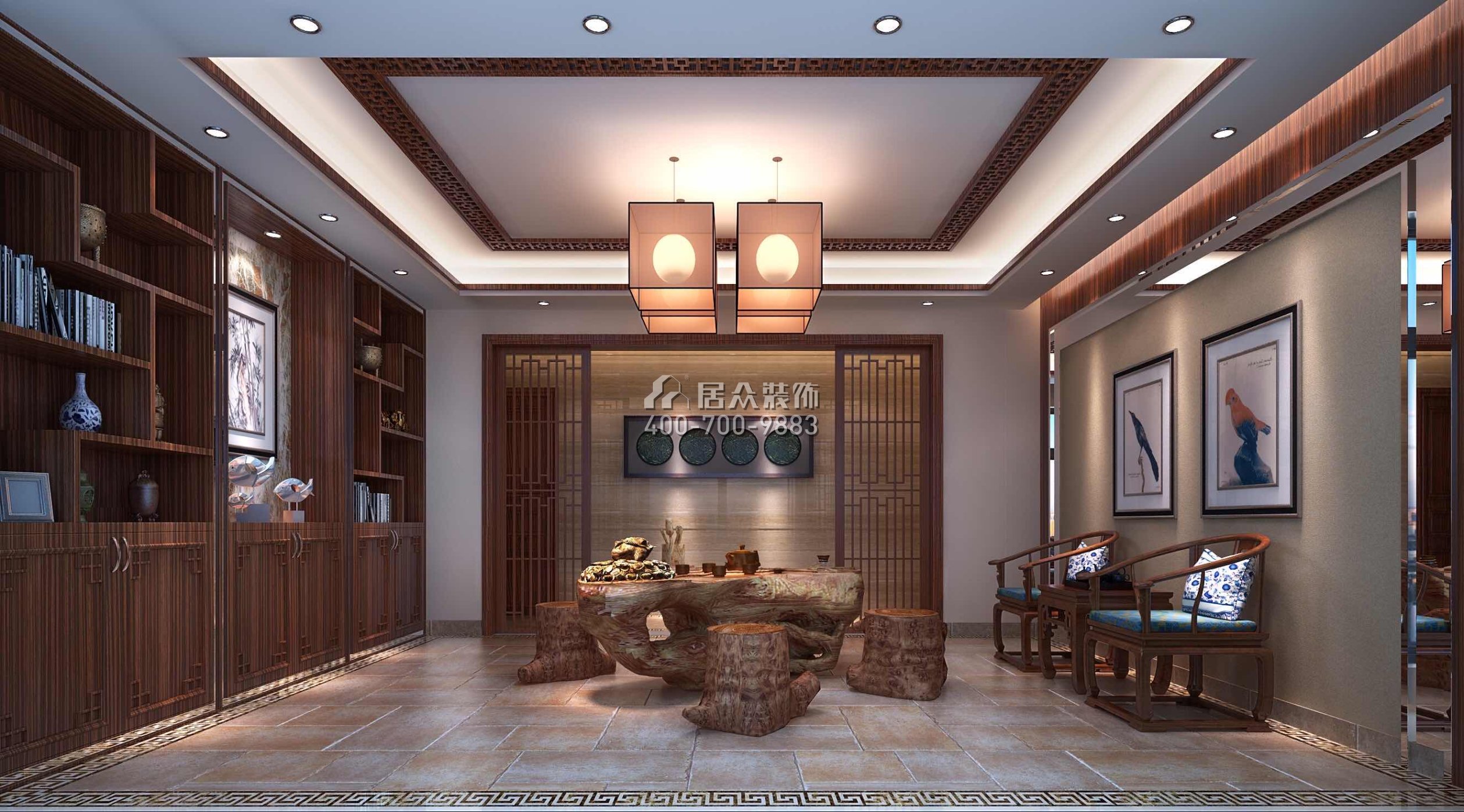 凯因新城天誉250平方米中式风格复式户型茶室装修效果图