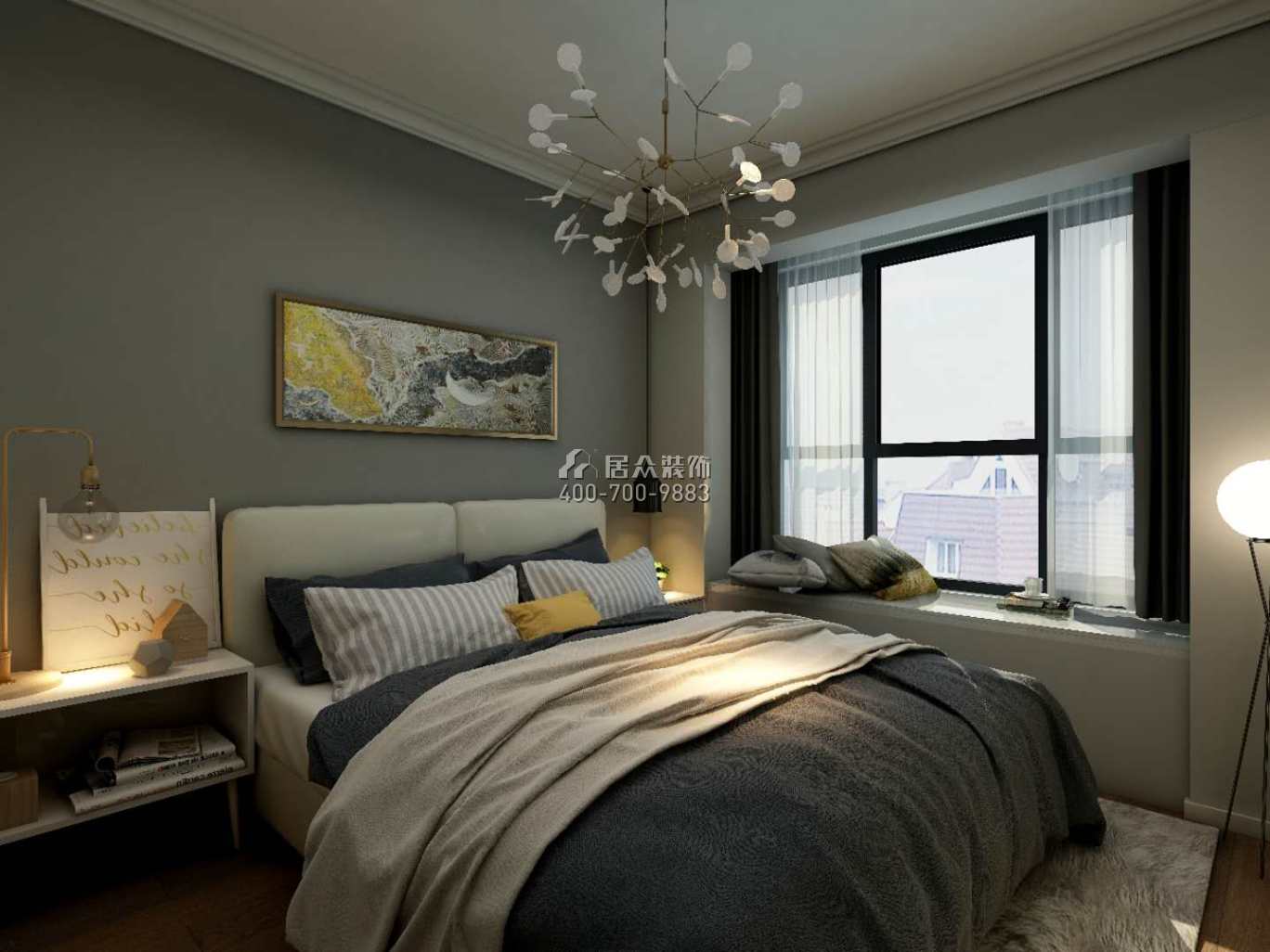 龍光玖龍璽100平方米現代簡約風格平層戶型臥室裝修效果圖