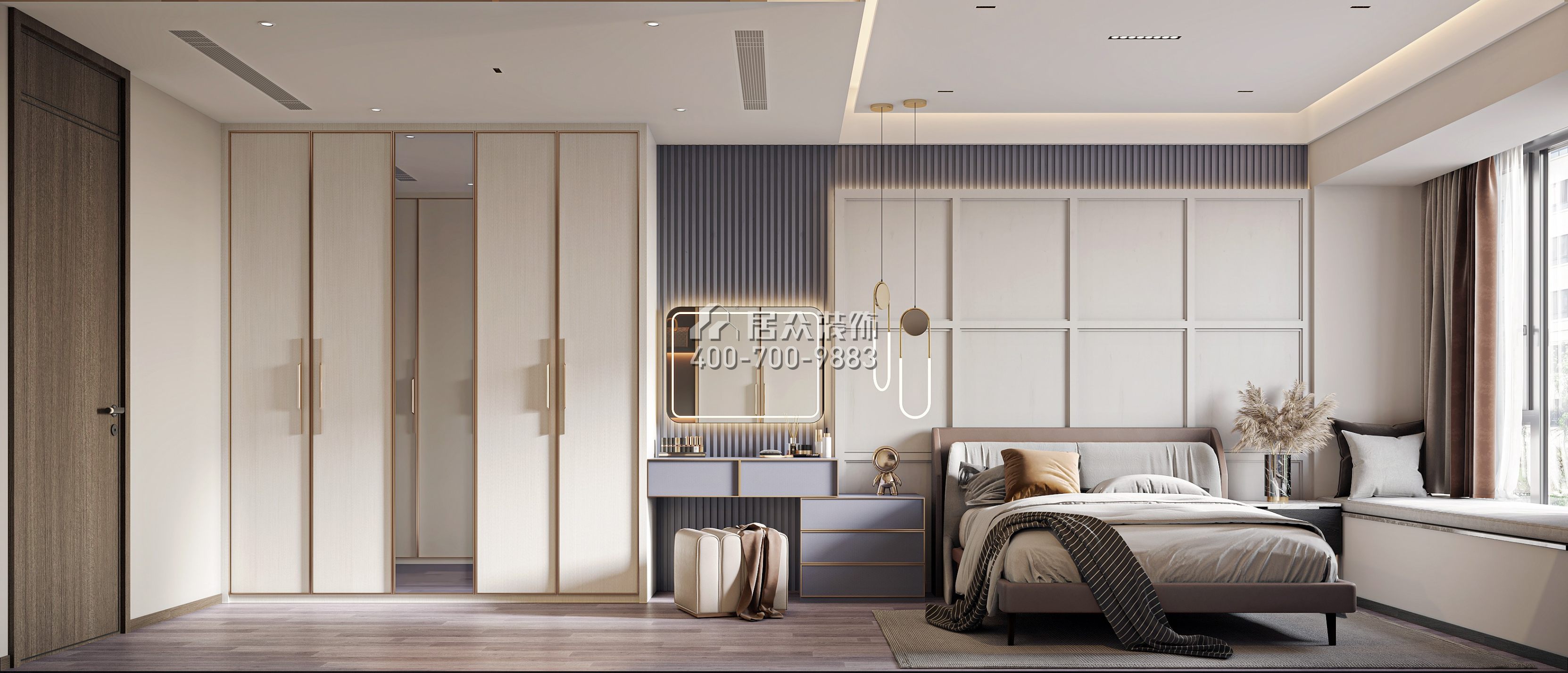 盛东江山赋214平方米现代简约风格平层户型卧室装修效果图