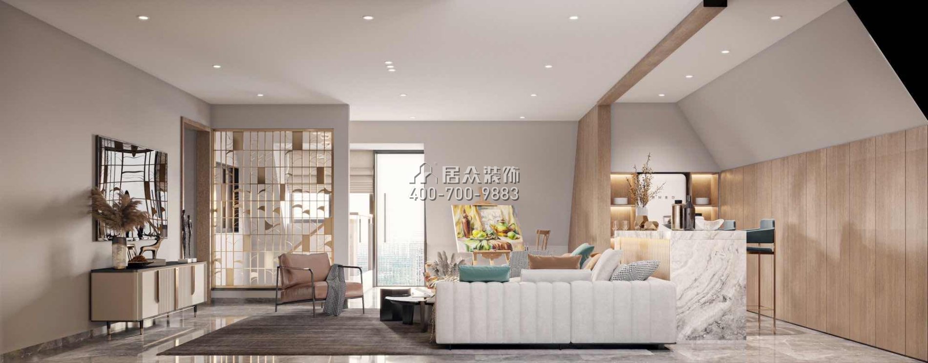 金鸿利嘉阁320平方米中式风格复式户型客厅kok电竞平台效果图