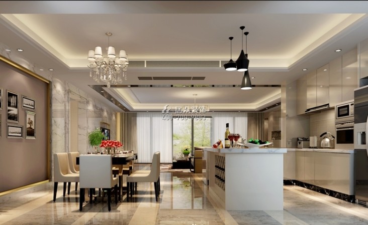 天地新城雍江御庭225平方米现代简约风格平层户型餐厅装修效果图