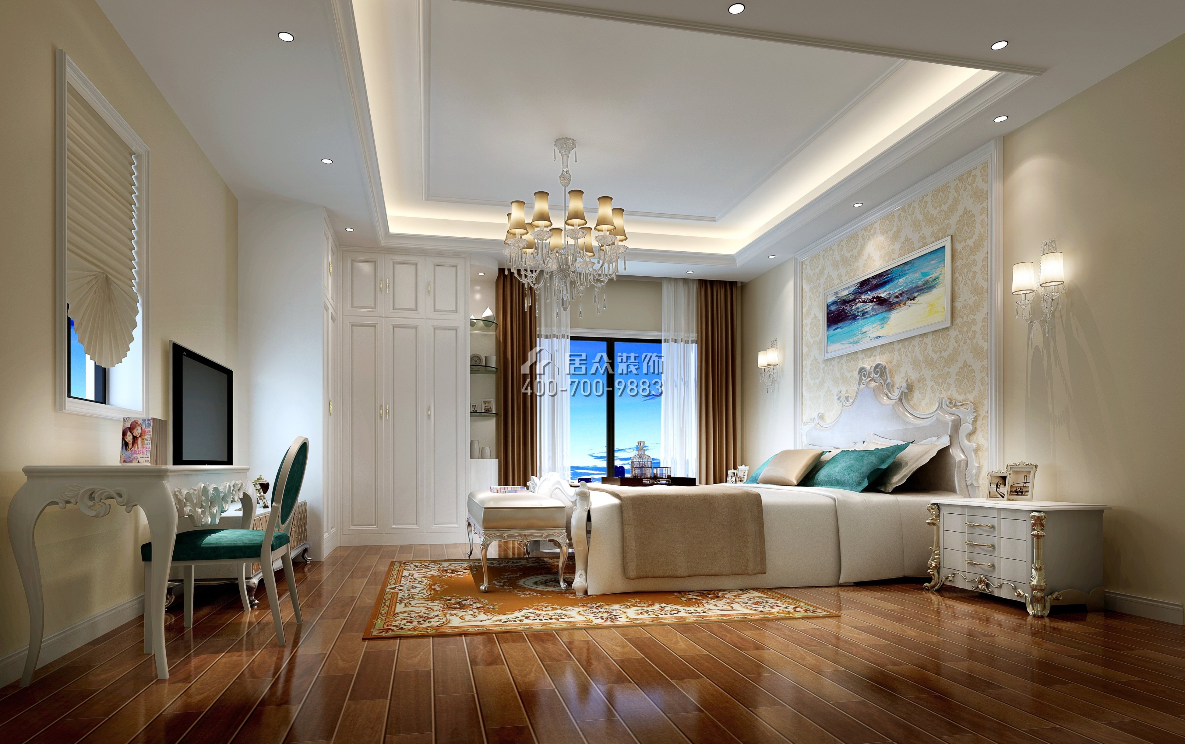 皇庭波西塔诺400平方米欧式风格别墅户型卧室装修效果图