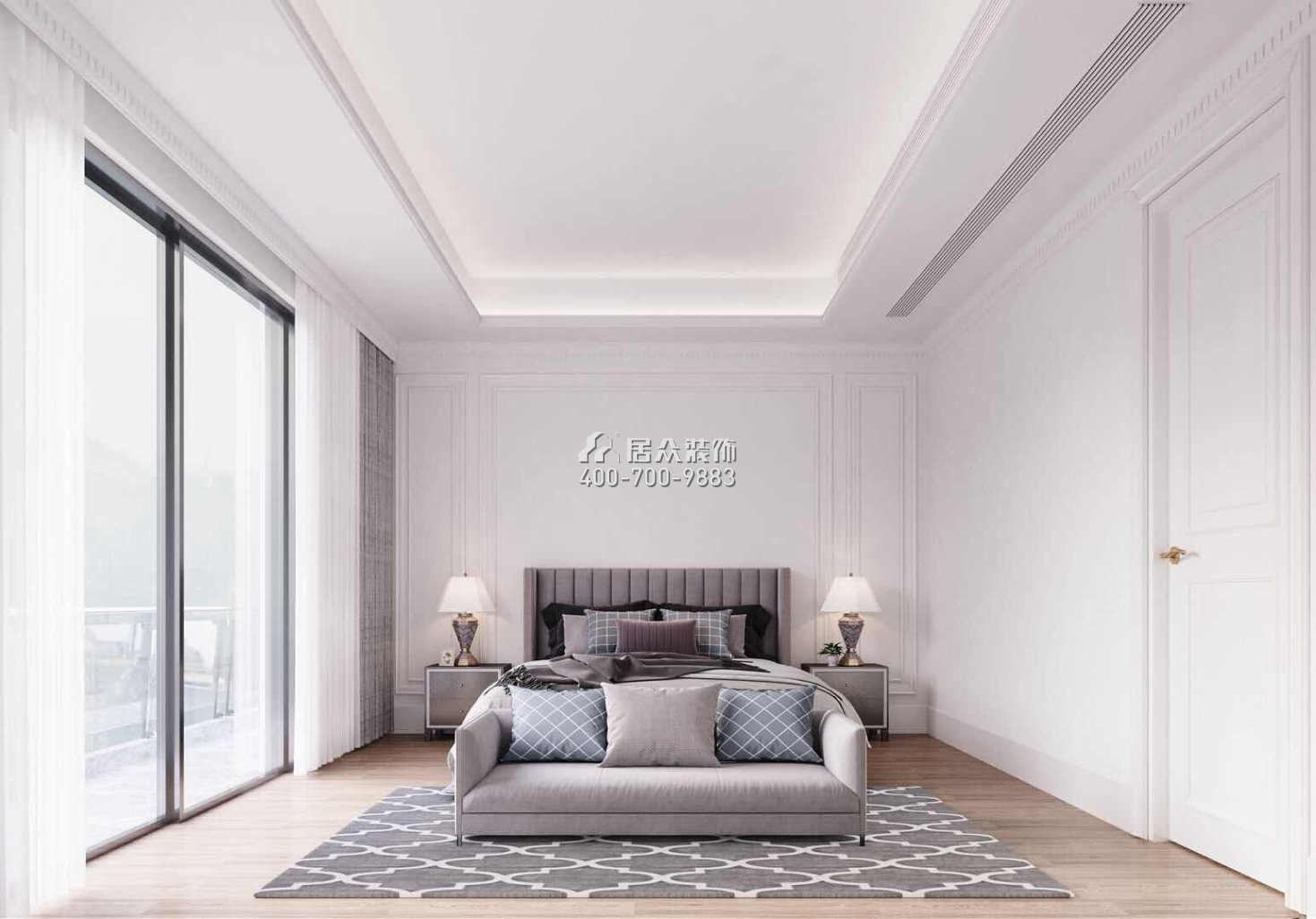 九洲保利天河320平方米现代简约风格别墅户型卧室装修效果图