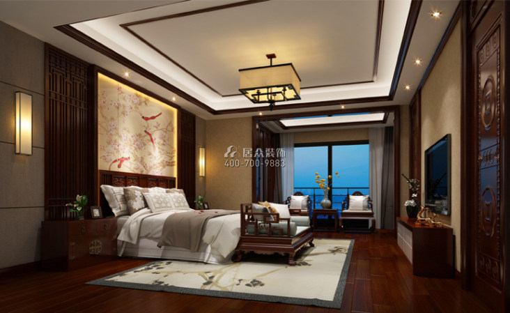 280平方米中式风格平层户型卧室装修效果图