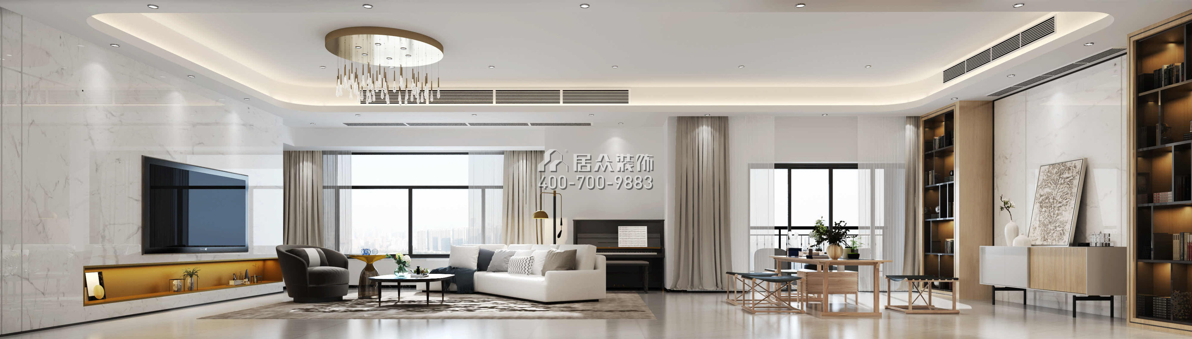 中海银海湾320平方米现代简约风格平层户型客厅装修效果图
