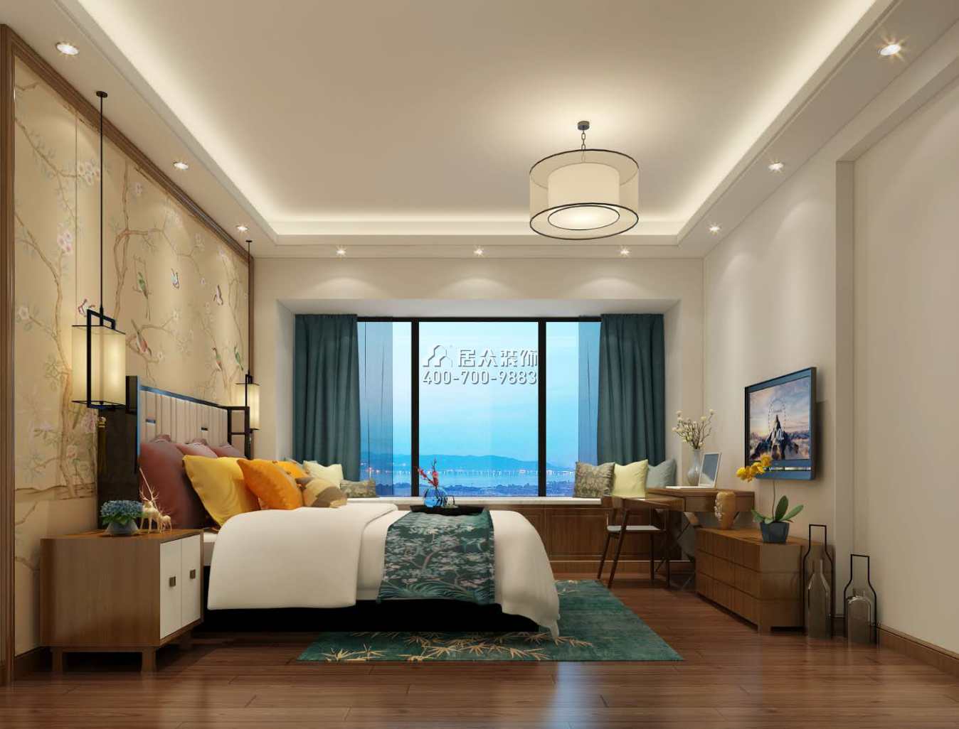 中伦东海岸120平方米中式风格平层户型卧室装修效果图