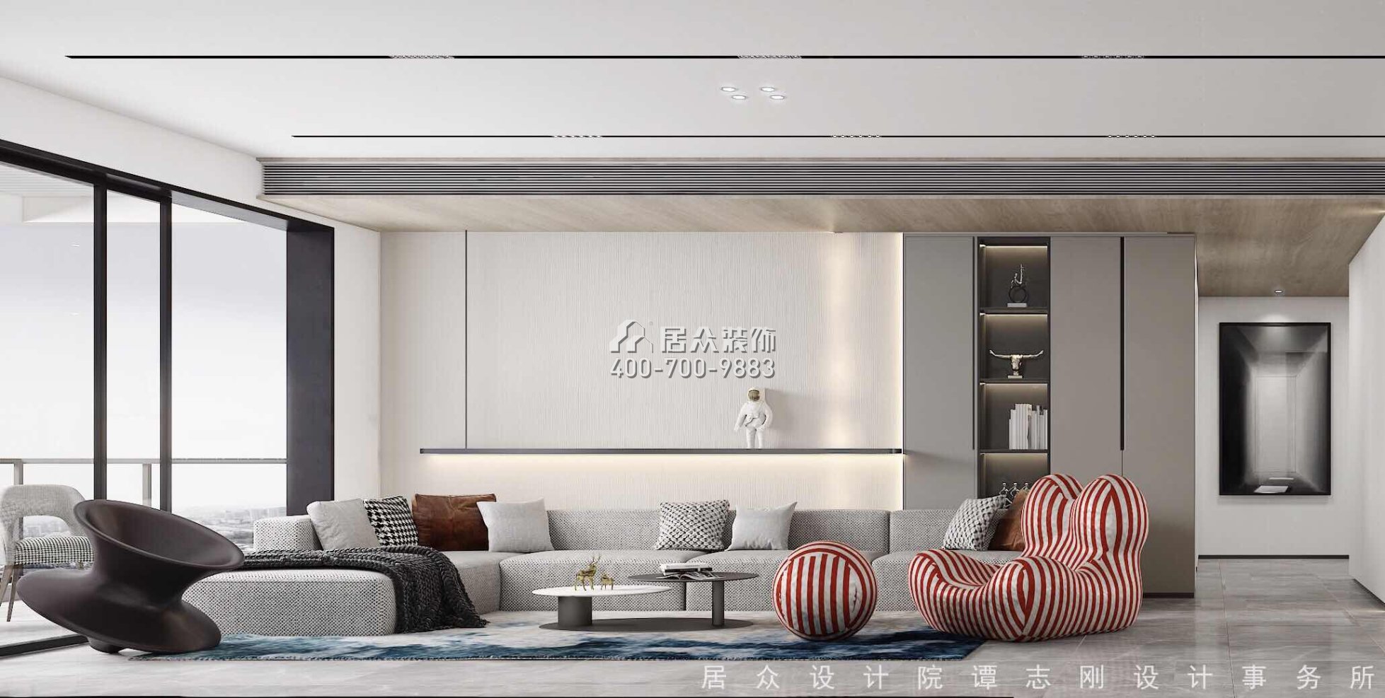 湘江一号250平方米现代简约风格平层户型客厅装修效果图
