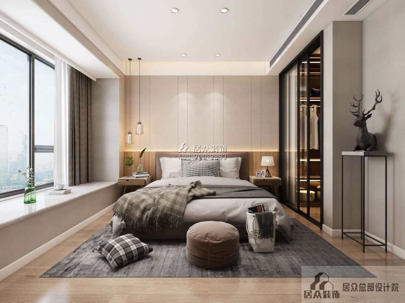 銀湖藍山潤園二期120平方米現代簡約風格平層戶型臥室裝修效果圖