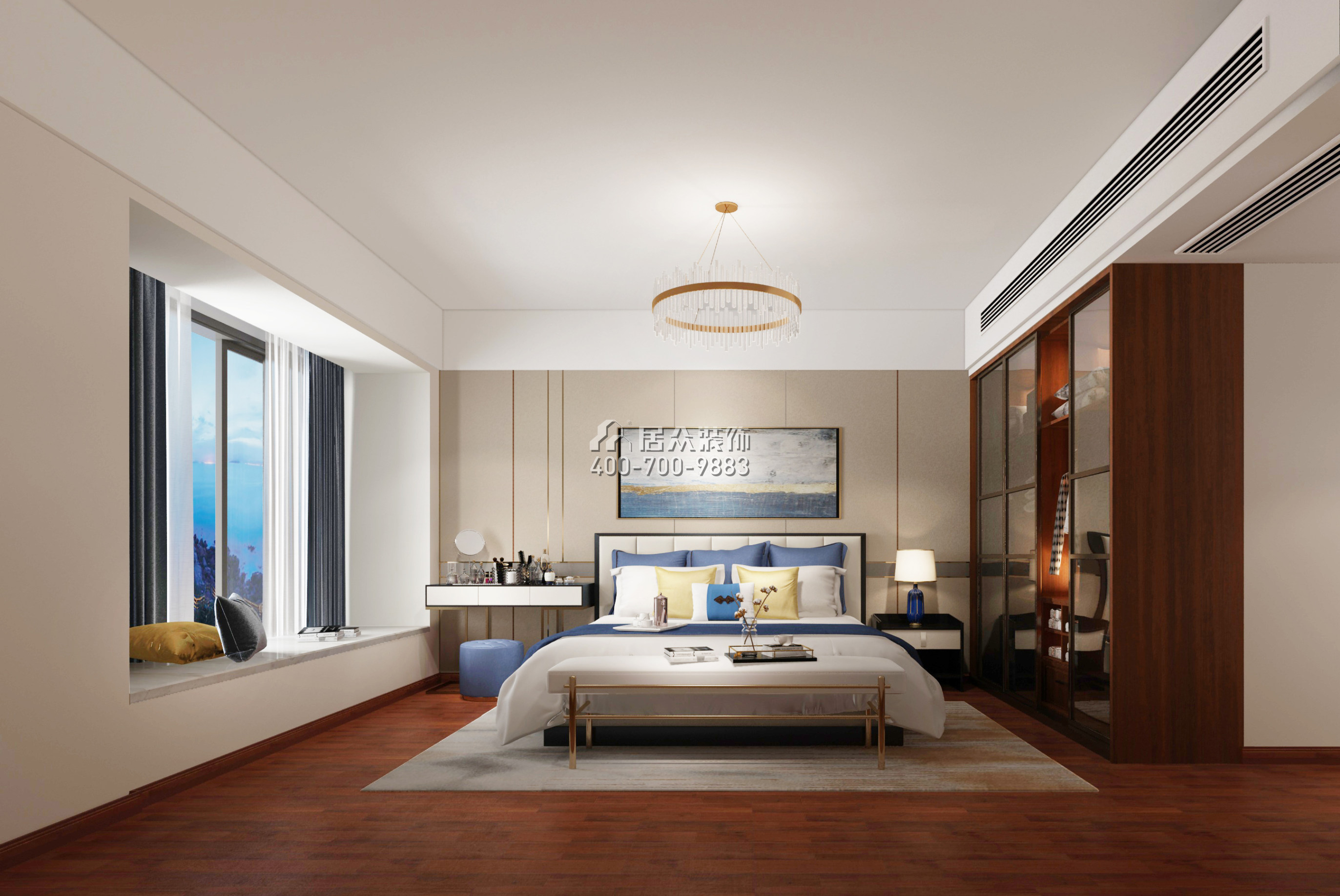 五洲花城二期225平方米现代简约风格平层户型卧室装修效果图