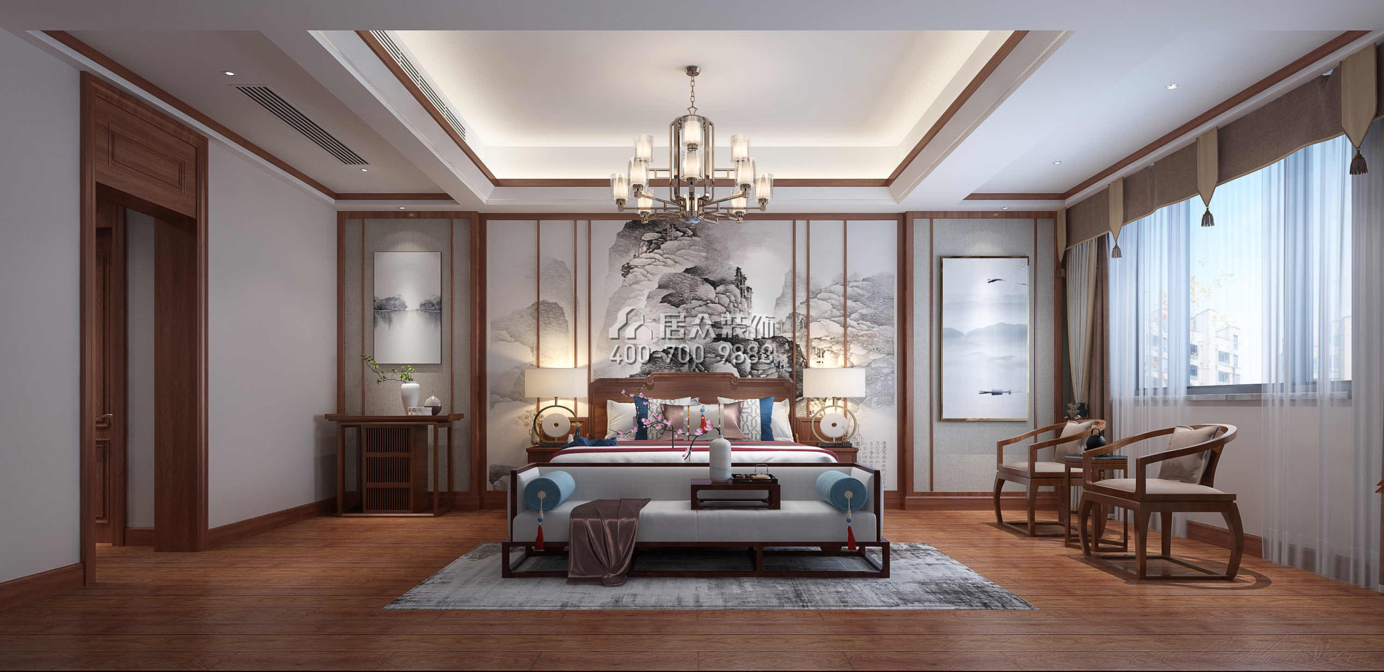 萬豐上院600平方米中式風格別墅戶型臥室裝修效果圖