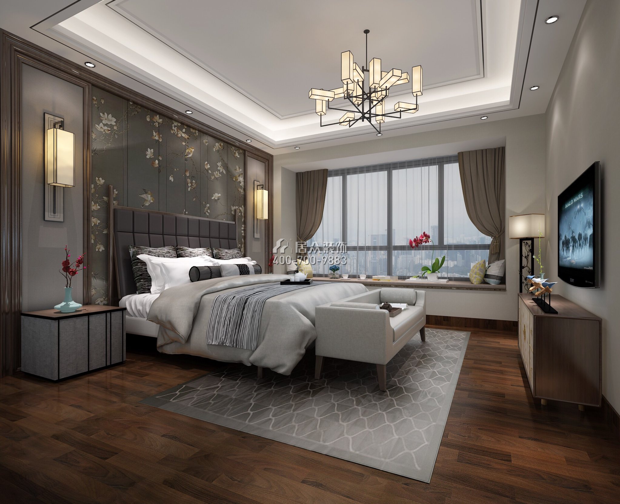 广州华发四季200平方米中式风格平层户型卧室装修效果图