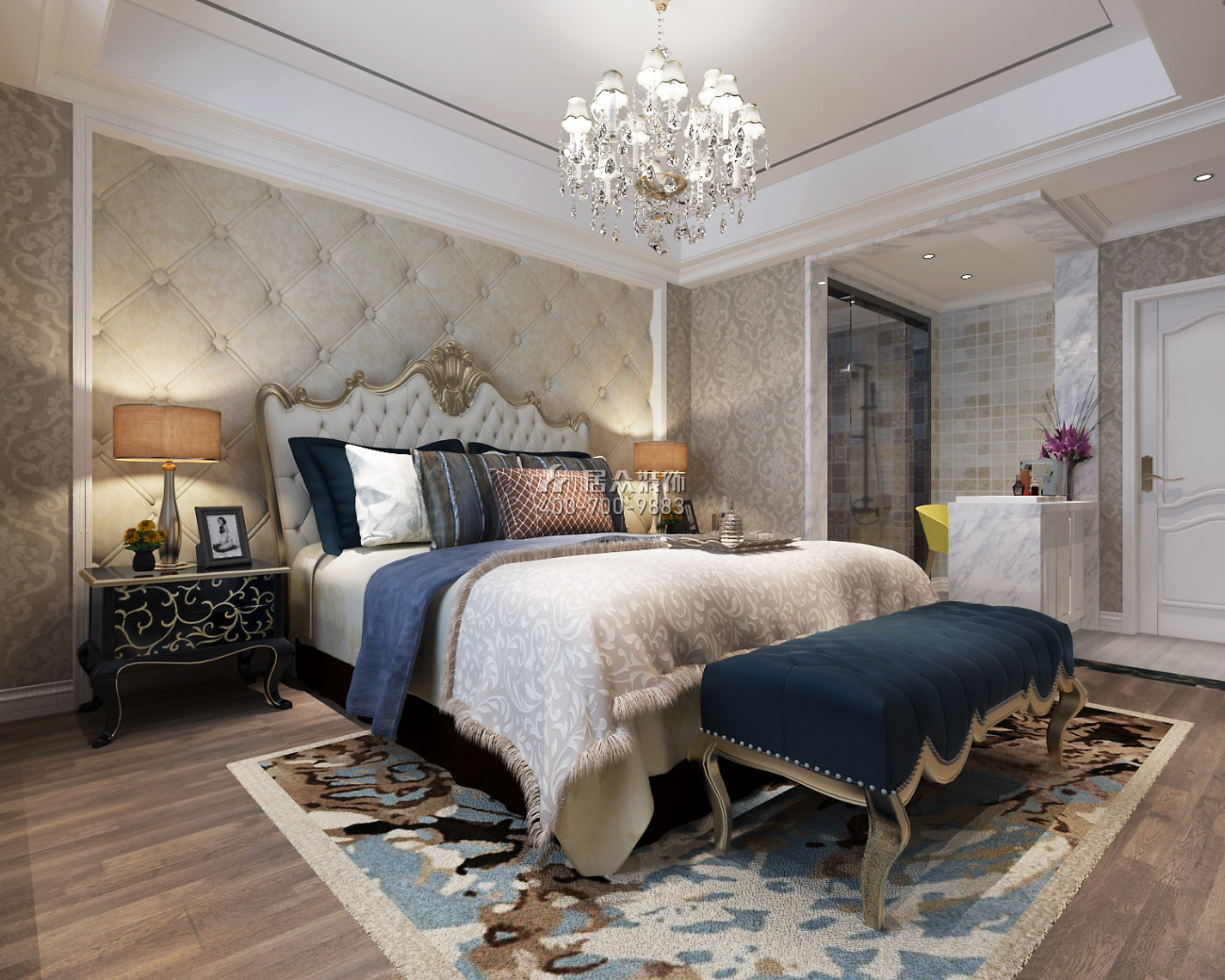 滨湖名苑177平方米美式风格平层户型卧室装修效果图