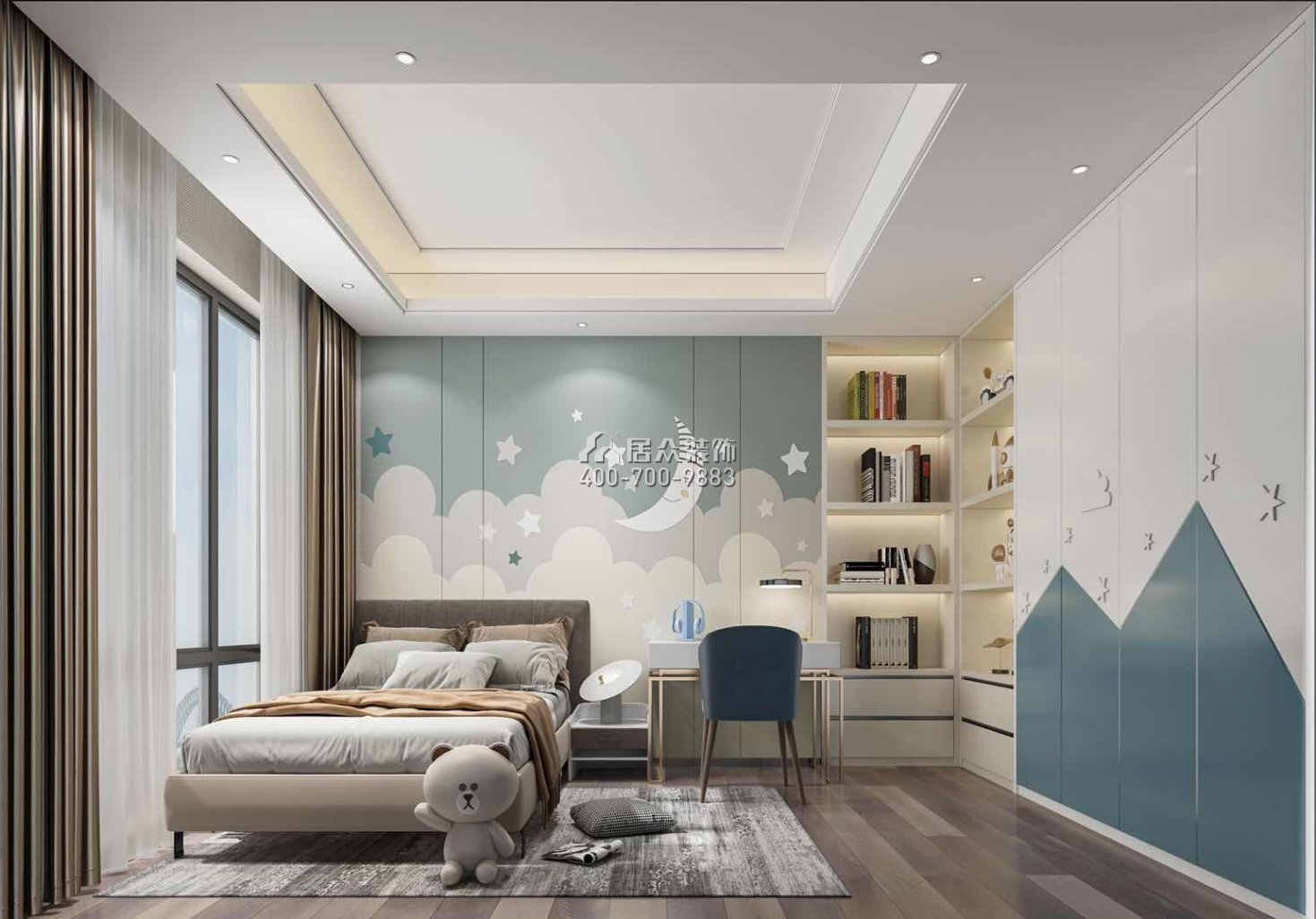 栖棠映山240平方米中式风格平层户型卧室装修效果图