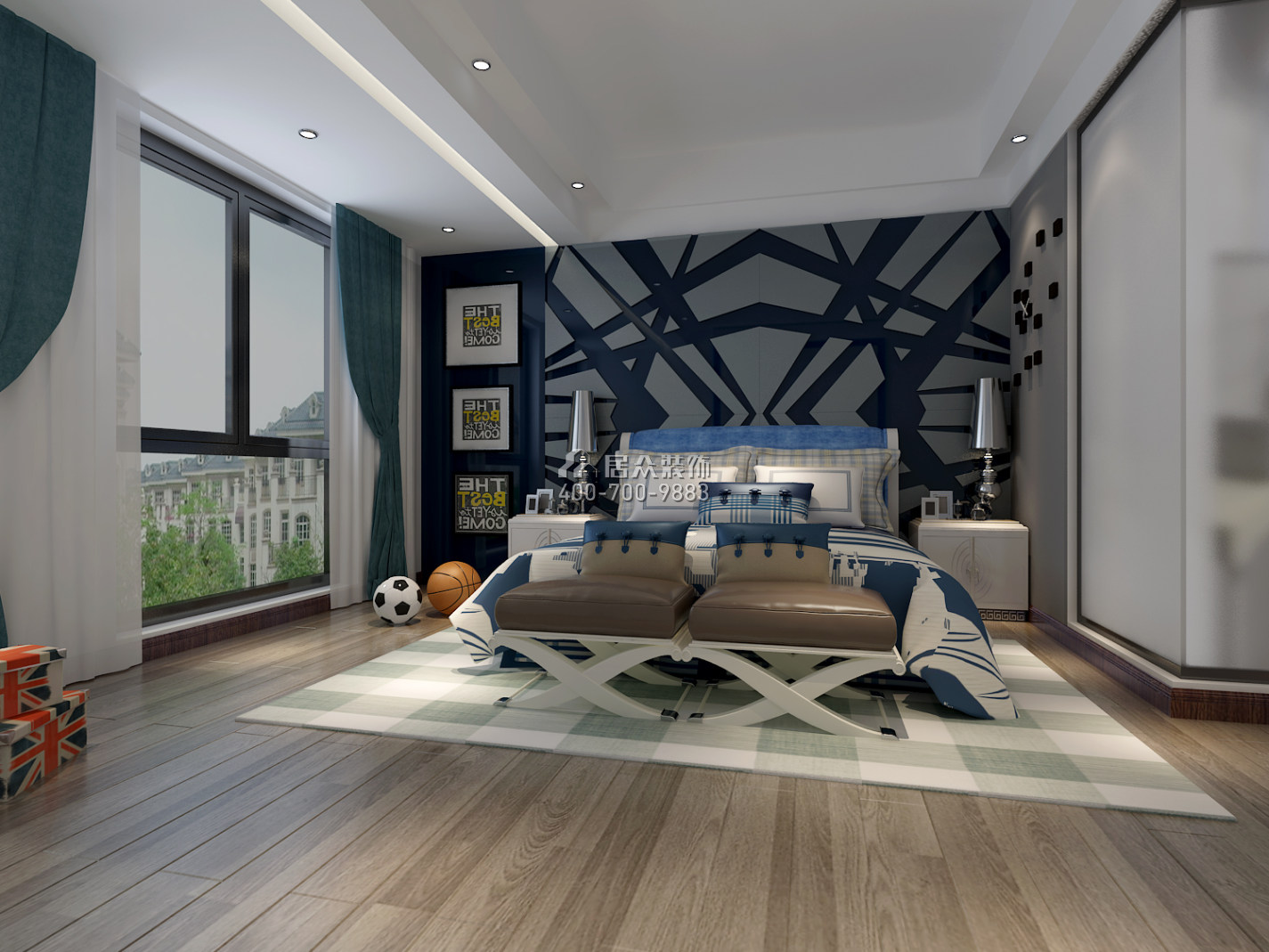东逸湾400平方米现代简约风格别墅户型卧室装修效果图