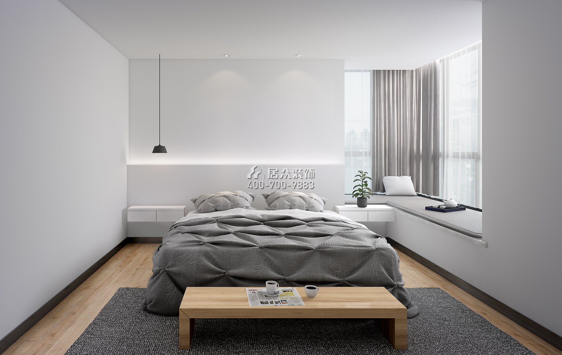 三一翡翠湾95平方米现代简约风格平层户型卧室（中国）科技有限公司官网效果图