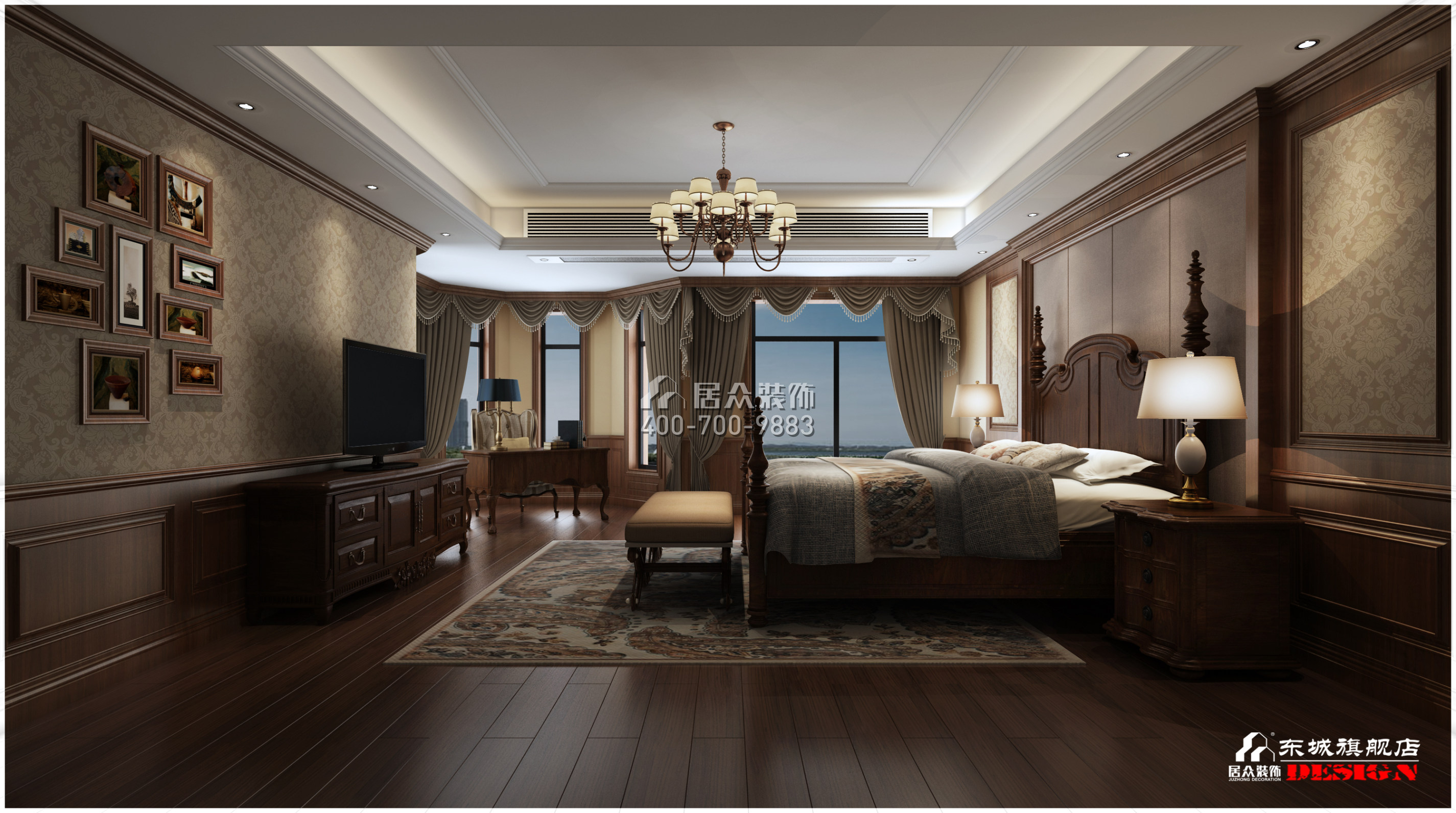 碧桂园天玺湾400平方米美式风格平层户型卧室装修效果图