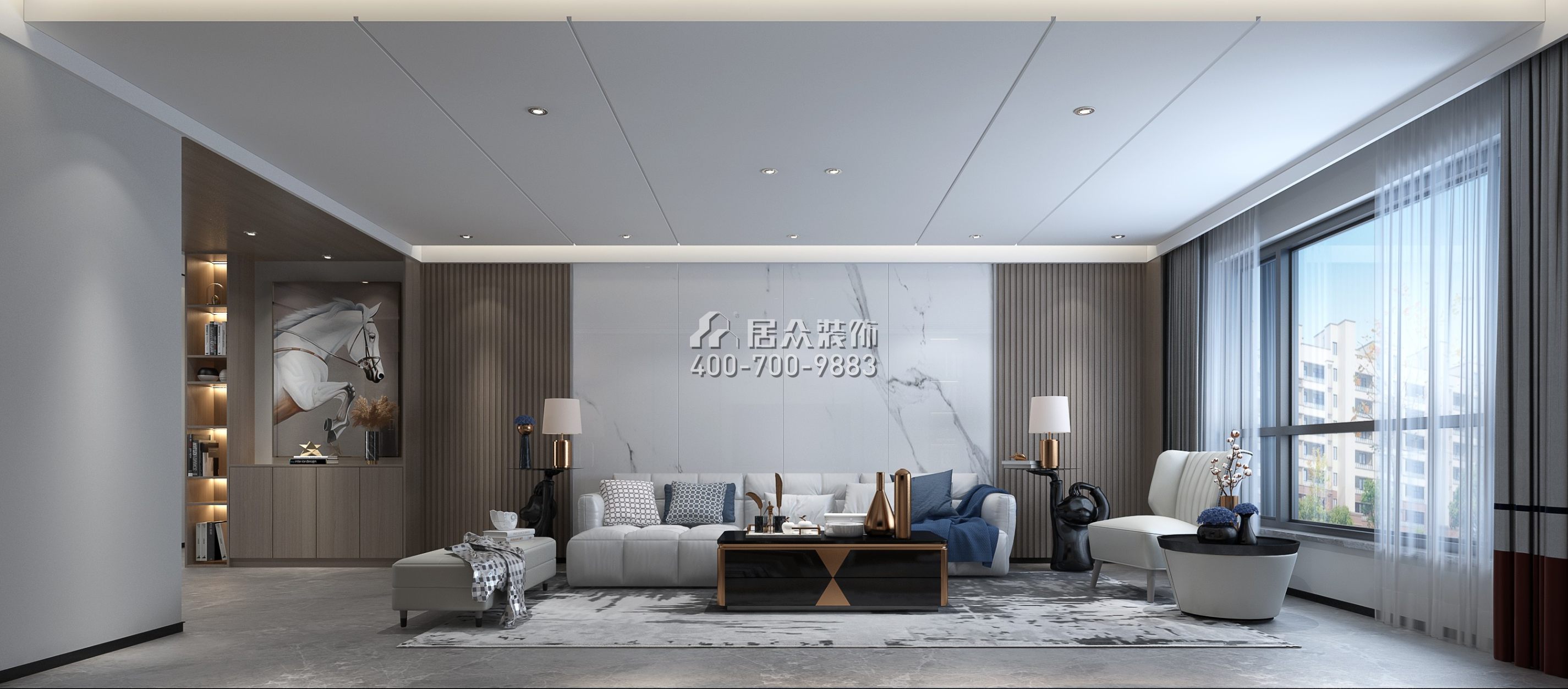 中泰財富湘江200平方米現代簡約風格平層戶型客廳裝修效果圖