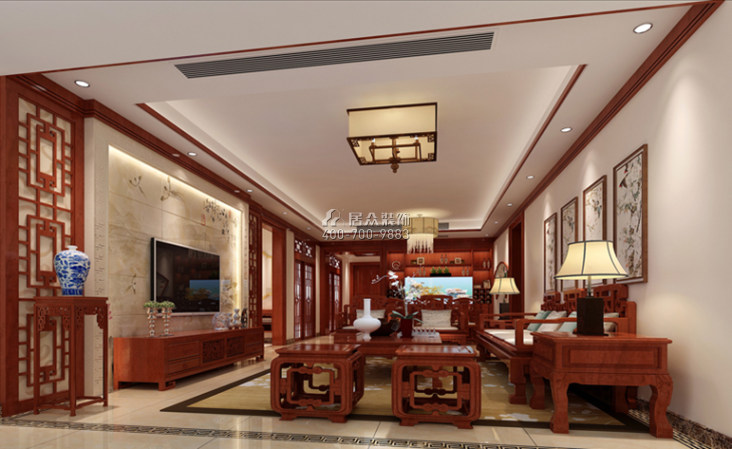 紫御华庭144平方米中式风格平层户型客厅装修效果图