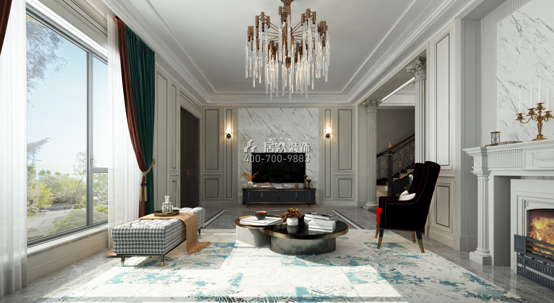 碧桂园450平方米美式风格别墅户型客厅装修效果图