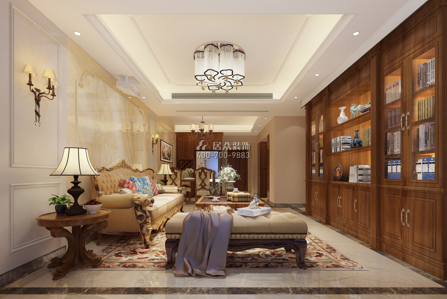 华润城二期120平方米美式风格平层户型客厅装修效果图