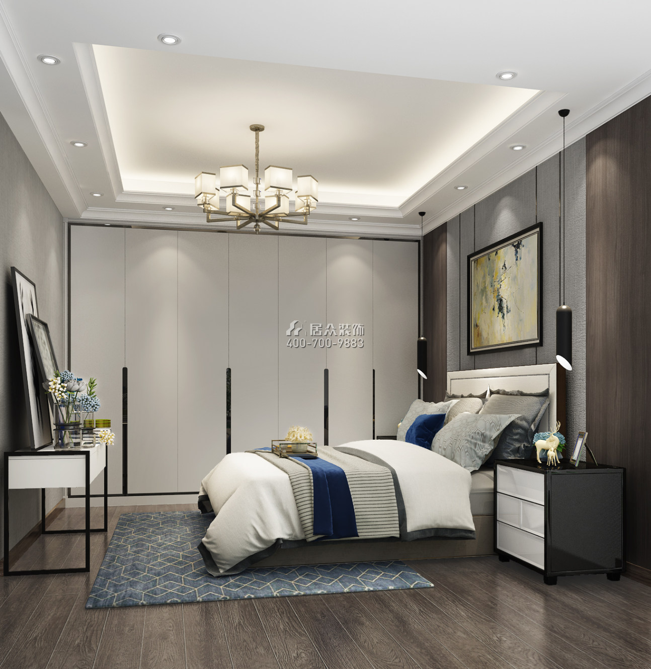 郁金香家园150平方米现代简约风格平层户型卧室kok电竞平台效果图